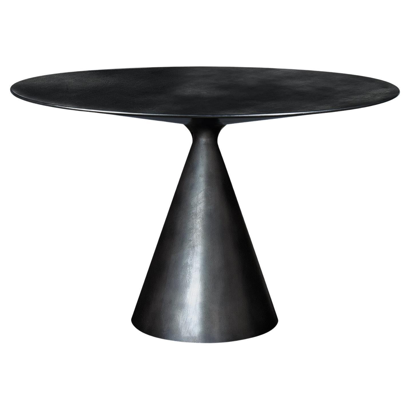 Modern Barzio Wood Table with Conical Base, Finish Looks like Polished Metal For Sale