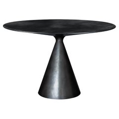 Modern Barzio Wood Table with Conical Base, Finish Looks like Polished Metal