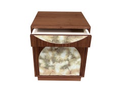 Modern Basilica 1-Drawer 1-Door Nightstand in Walnut and Eglomise by Ercole Home