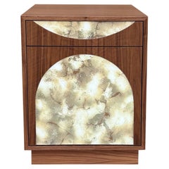 Modern Basilica 1-Drawer 1-Door Nightstand in Walnut and Eglomise by Ercole Home