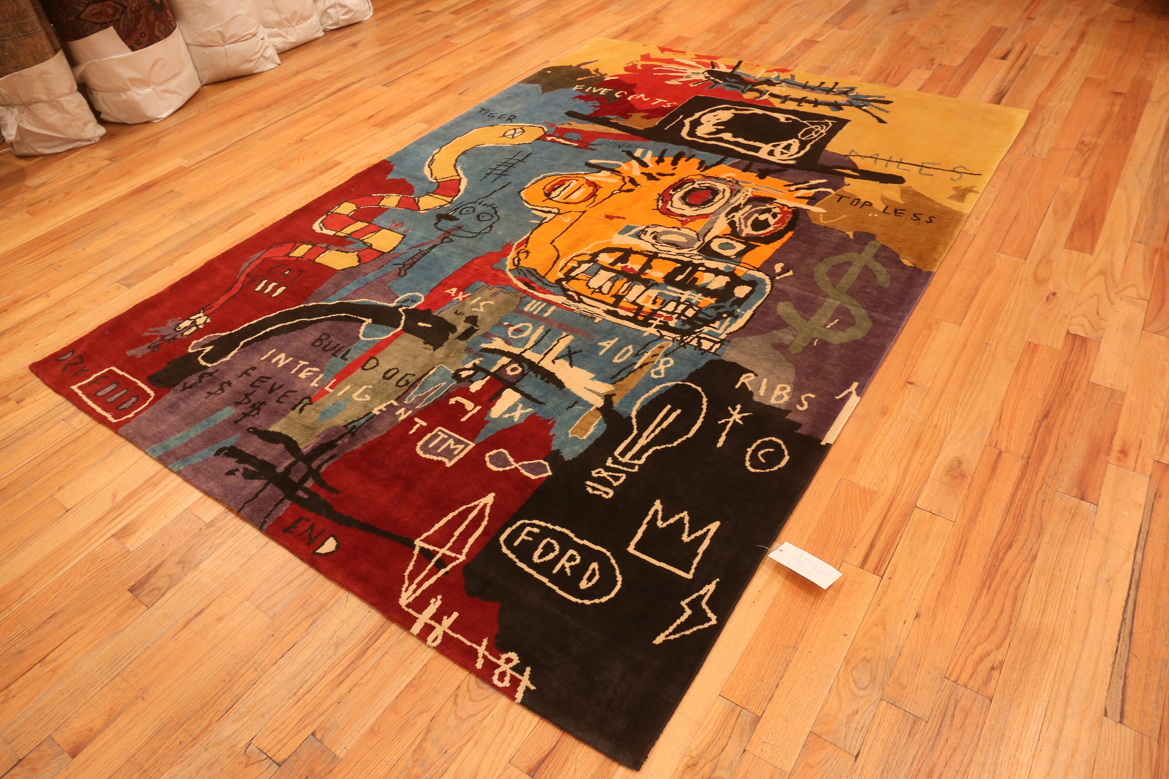 Beautiful Modern Basquiat Inspired Art Area Rug, Country of origin: Afghanistan, Circa Date: Modern. Size: 6 ft 9 in x 9 ft 9 in (2.06 m x 2.97 m)