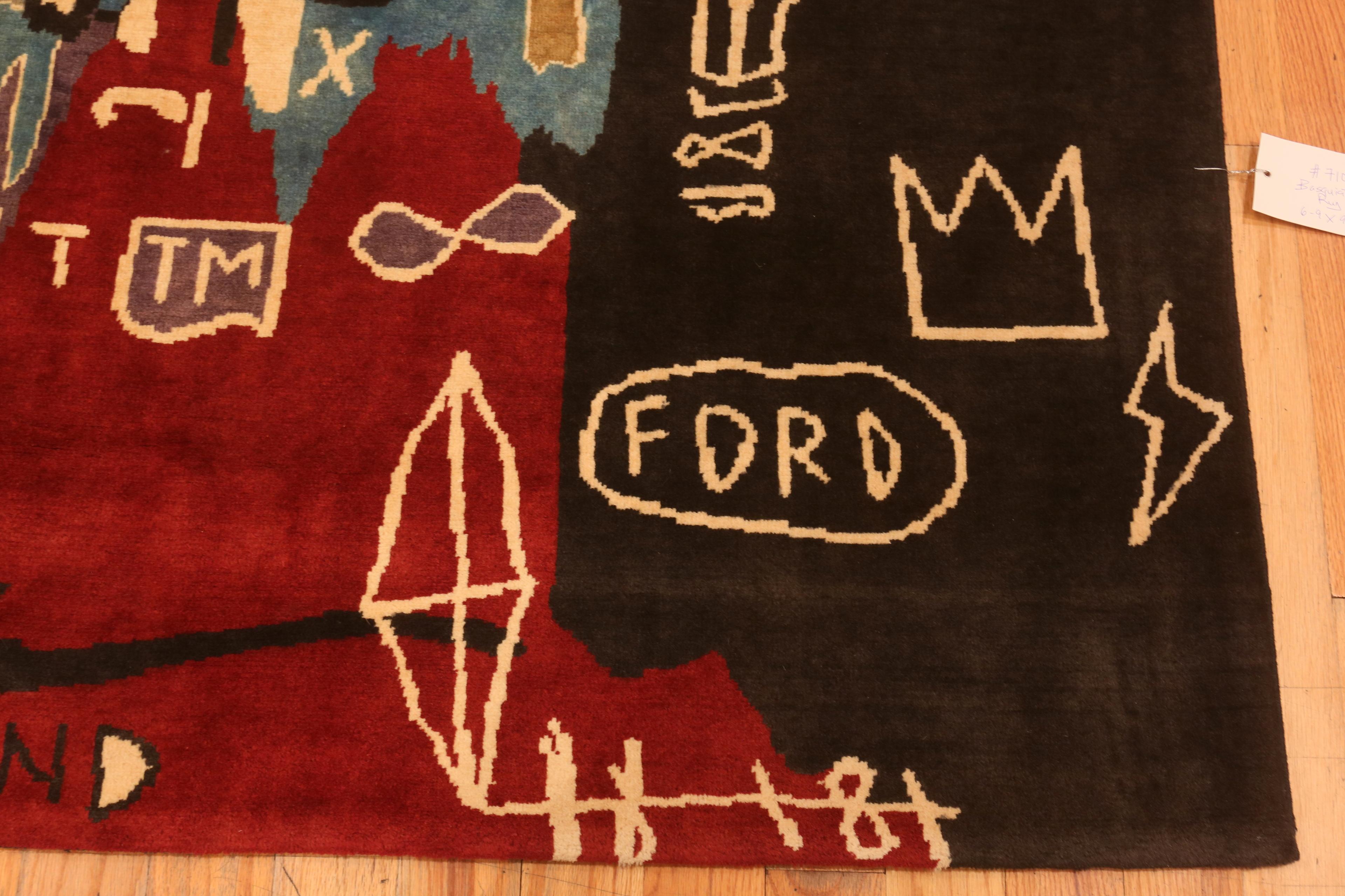 Contemporary Nazmiyal Collection Modern Basquiat Inspired Art Area Rug. 6 ft 9 in x 9 ft 9 in