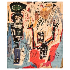 Tapis d'art moderne d'inspiration Basquiat. 8 pieds 4 pouces x 10 pieds