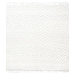 Modern Bauer Collection White Herringbone Design Wool Rug by Doris Leslie Blau