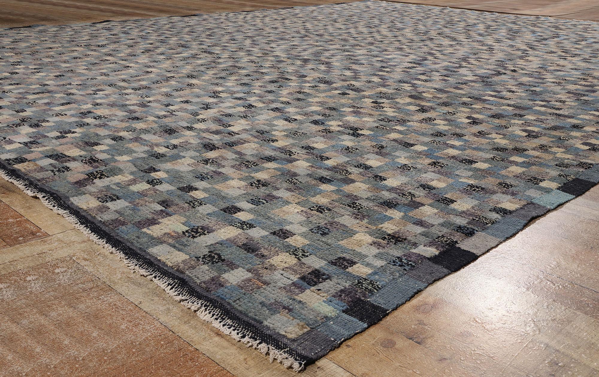 Hand-Knotted Modern Bauhaus Checkered Moroccan Rug For Sale