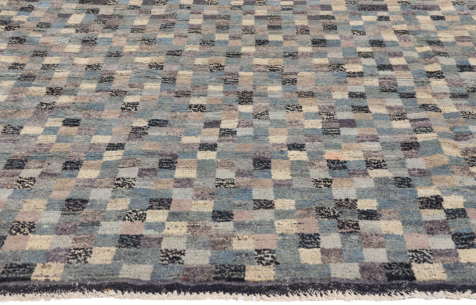 Hand-Knotted Modern Bauhaus Checkered Moroccan Rug For Sale