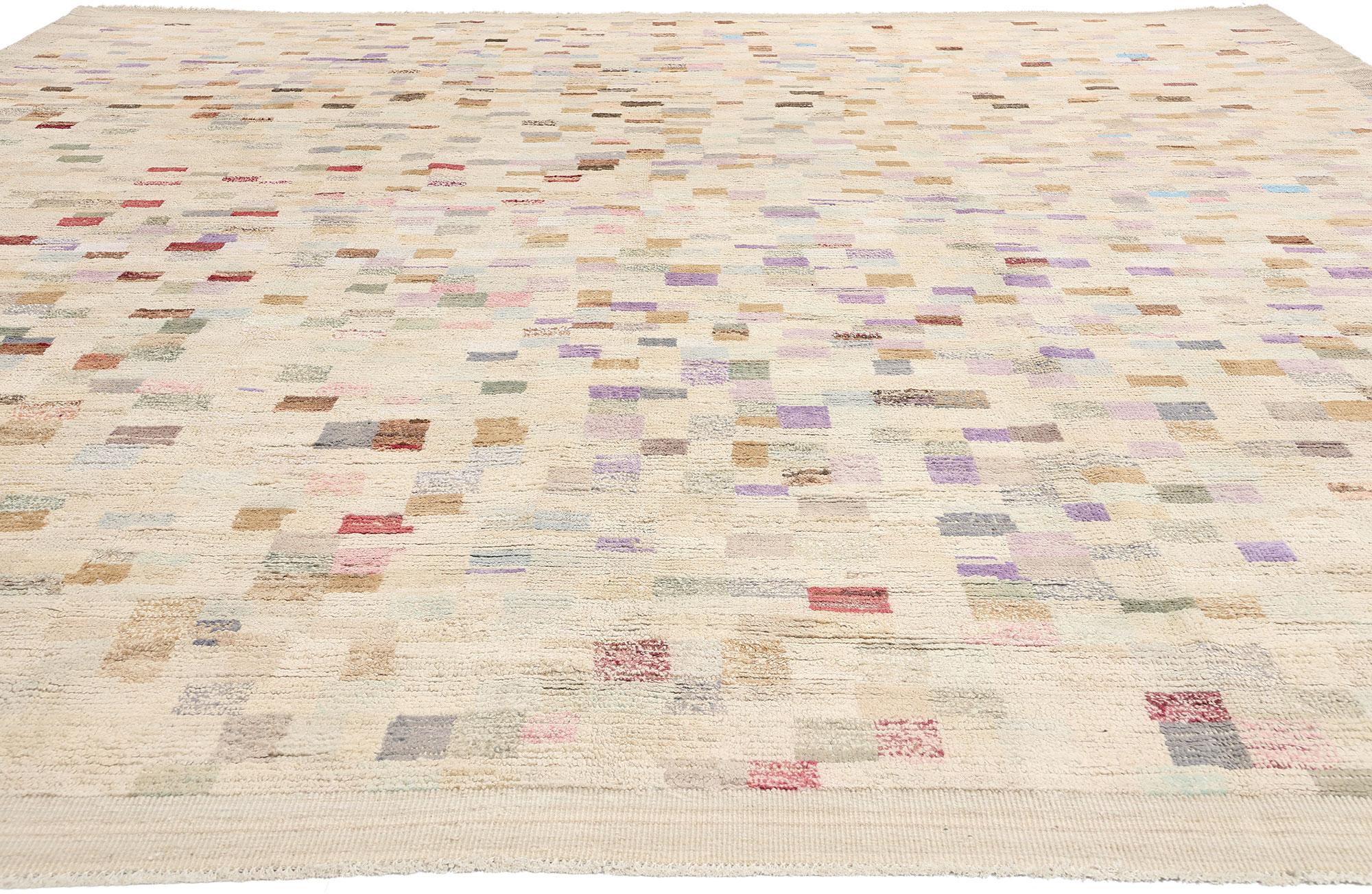 Pakistani Modern Bauhaus Checkered Moroccan Rug, Midcentury Boho Meets Tribal Enchantment For Sale