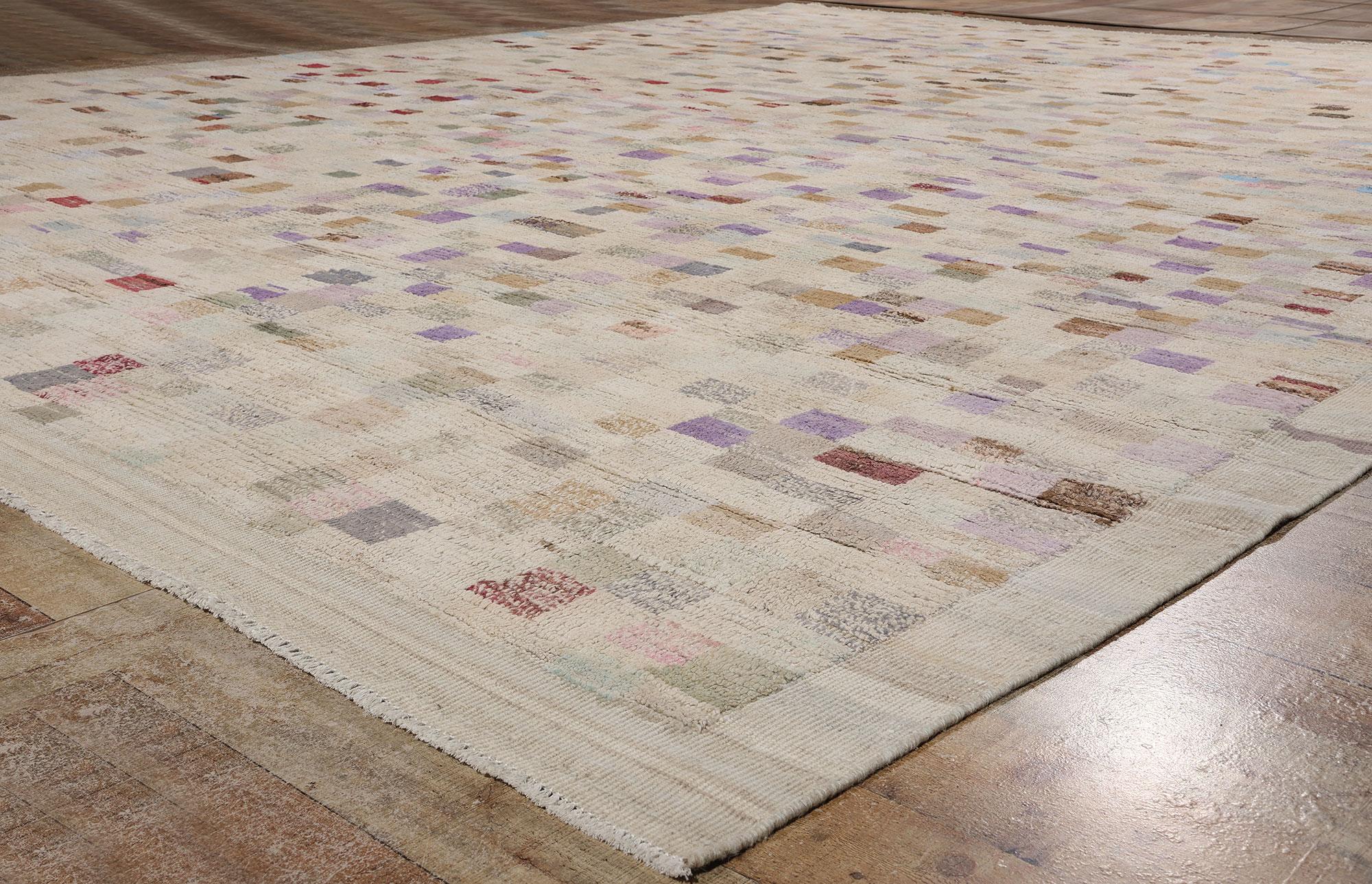 Wool Modern Bauhaus Checkered Moroccan Rug, Midcentury Boho Meets Tribal Enchantment For Sale