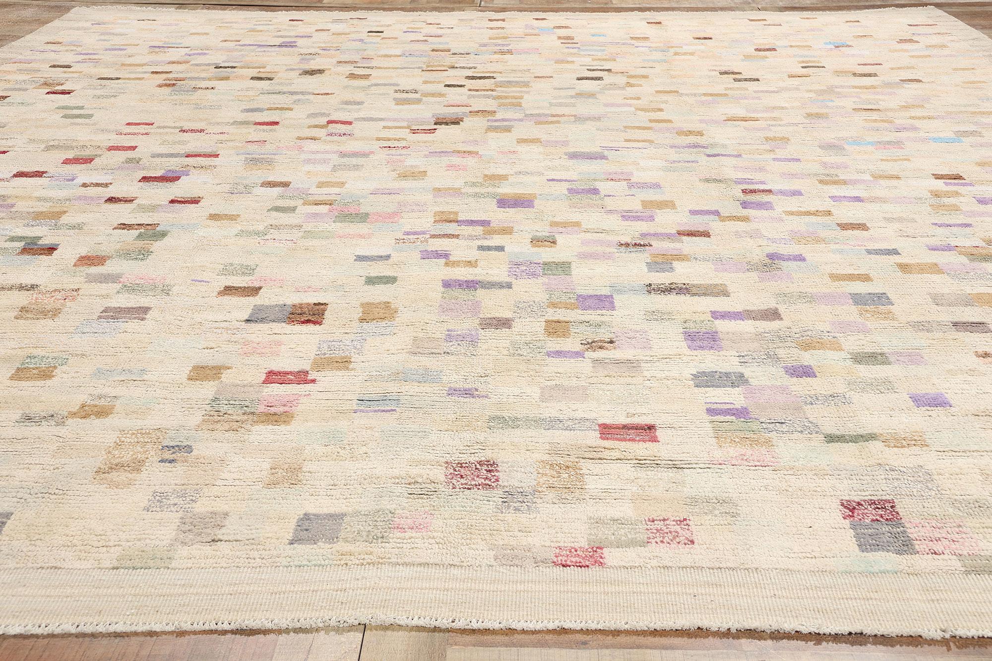 Laine Tapis marocain moderne Bauhaus à carreaux, le style Boho du milieu du siècle rencontre l'enchantement tribal en vente