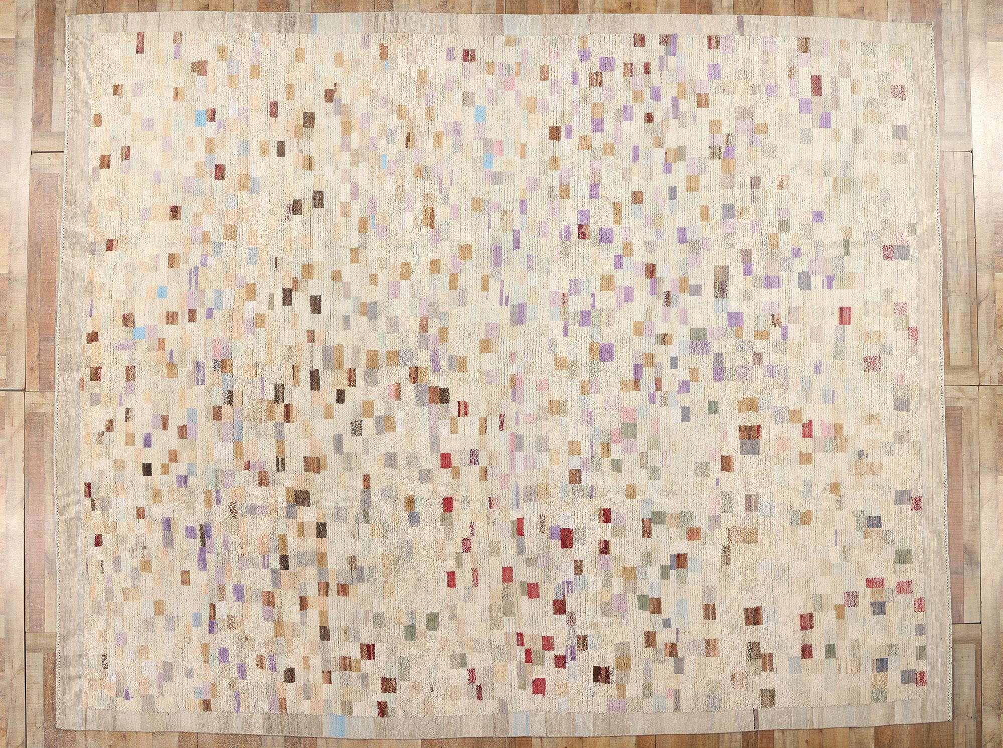 Tapis marocain moderne Bauhaus à carreaux, le style Boho du milieu du siècle rencontre l'enchantement tribal en vente 1