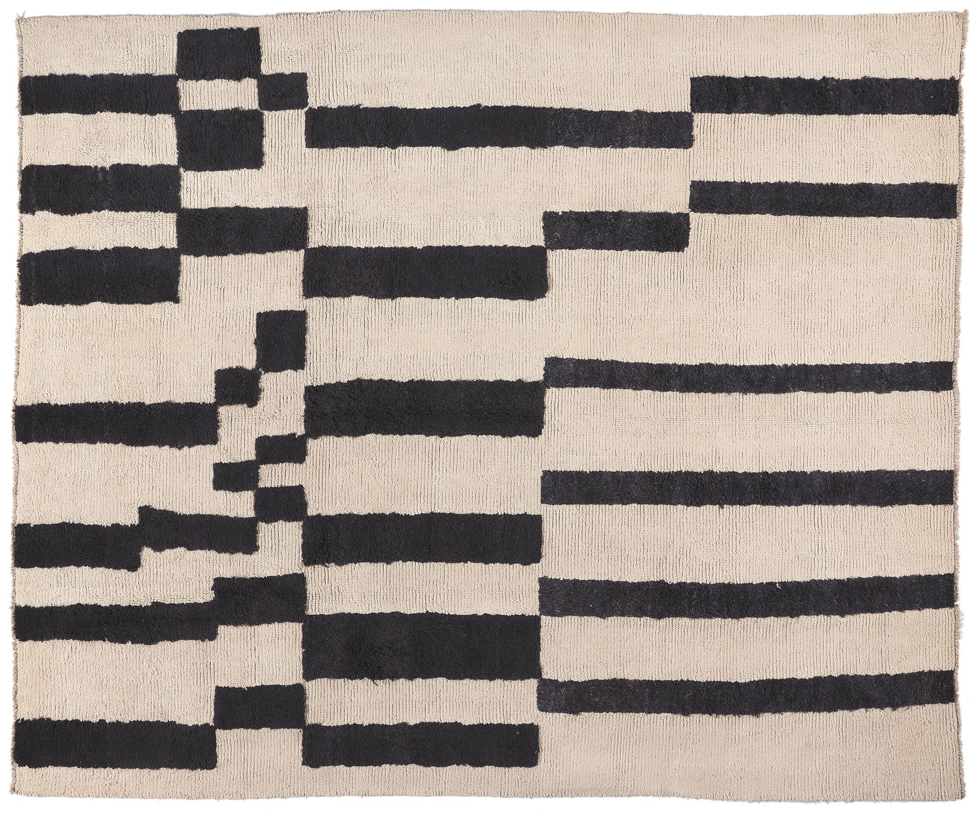 Modern Bauhaus Moroccan Rug Inspired by Josef Albers, Ivory & Ebony For Sale 3