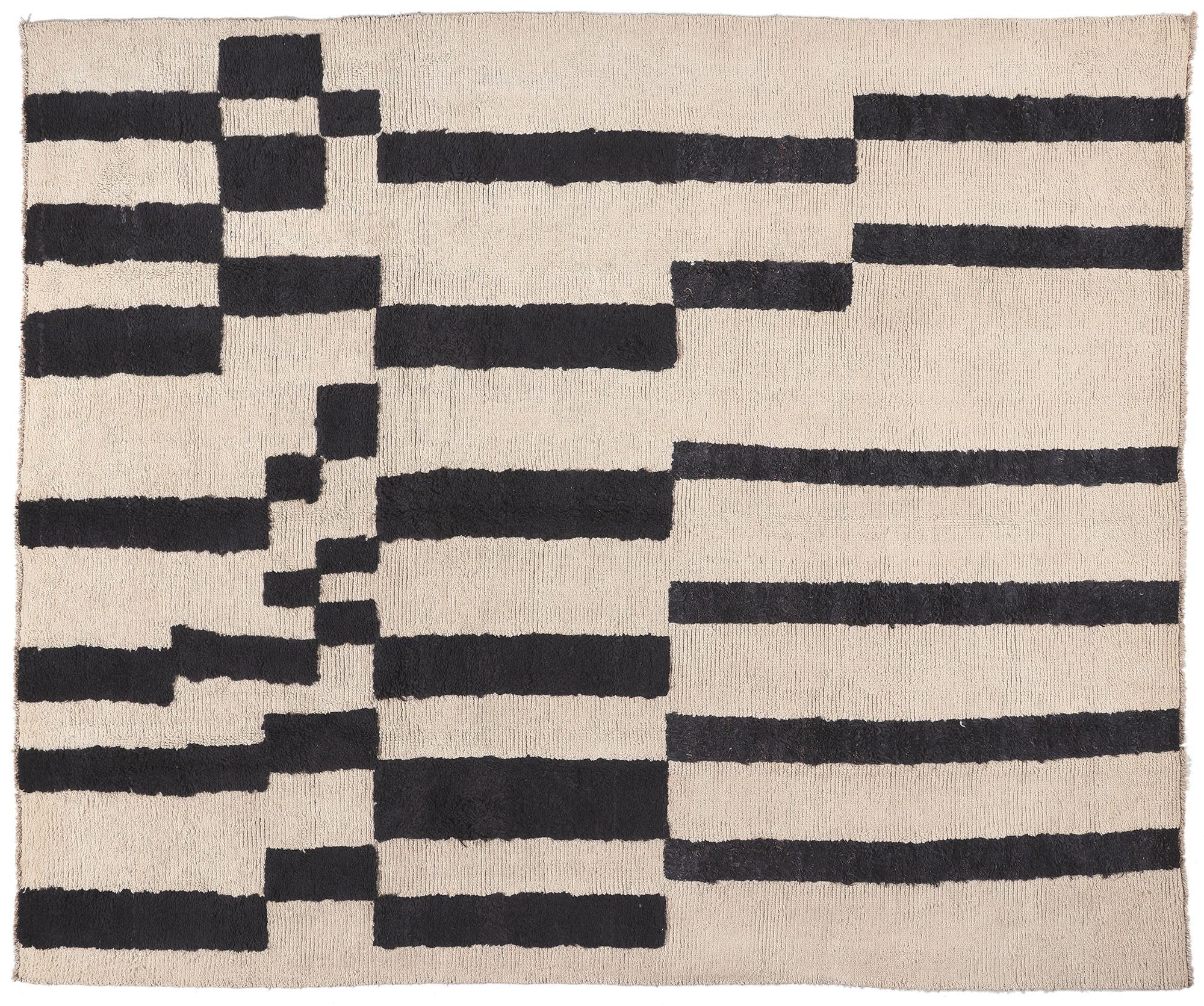 Alfombra marroquí moderna Bauhaus inspirada en Josef Albers, marfil y ébano en venta 3