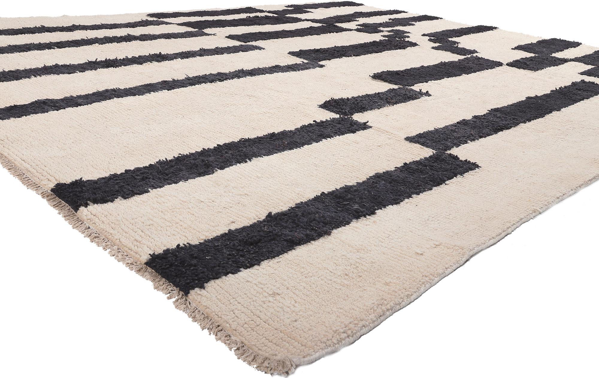 81013 Modern Bauhaus Moroccan Rug, 09'10 x 11'09. Emanating Bauhaus style with incredible detail and texture, this modern Moroccan area rug is a captivating vision of woven beauty. The eye-catching linear design and simplistic colorway woven into