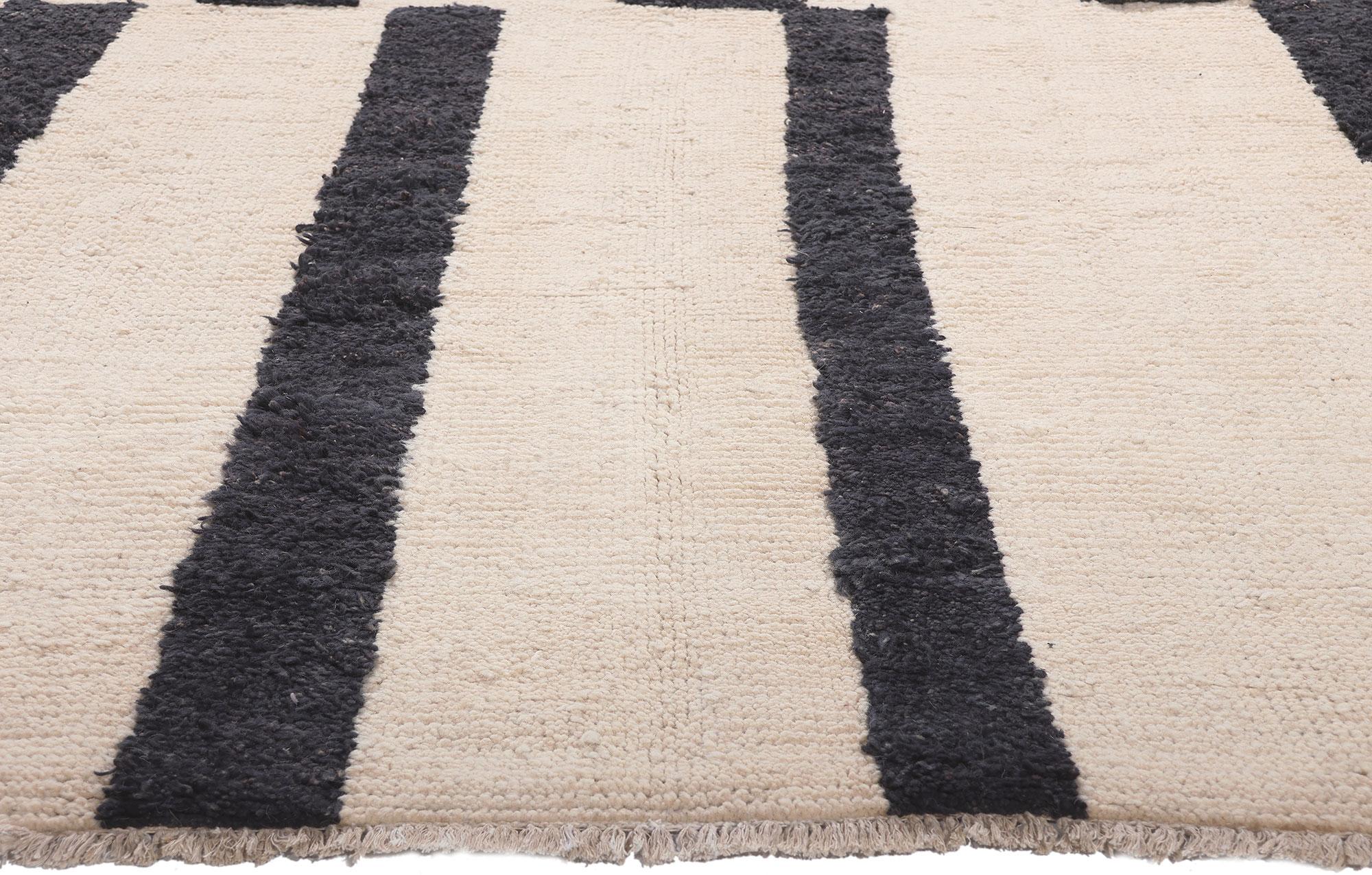 Hand-Knotted Modern Bauhaus Moroccan Rug Inspired by Josef Albers, Ivory & Ebony For Sale