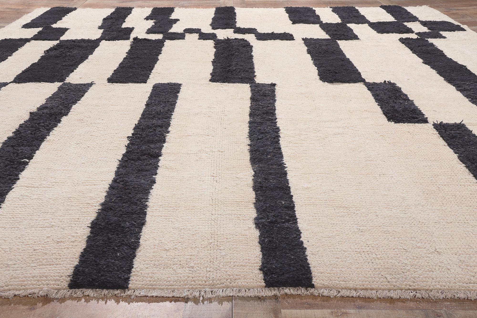 Modern Bauhaus Moroccan Rug Inspired by Josef Albers, Ivory & Ebony For Sale 1