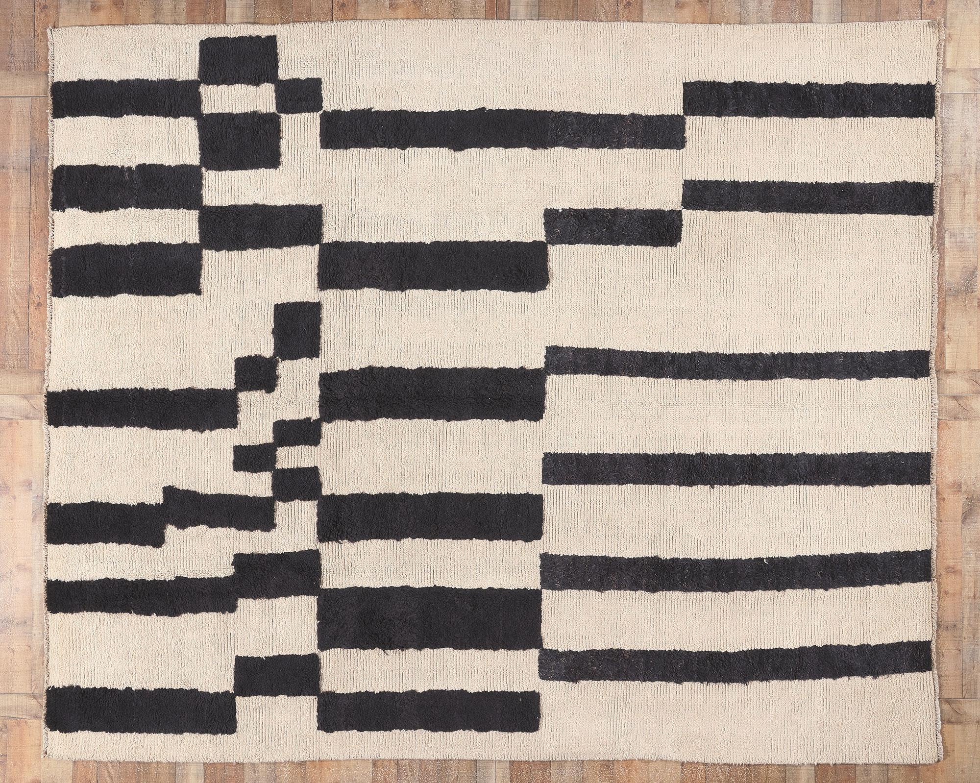 Modern Bauhaus Moroccan Rug Inspired by Josef Albers, Ivory & Ebony For Sale 2