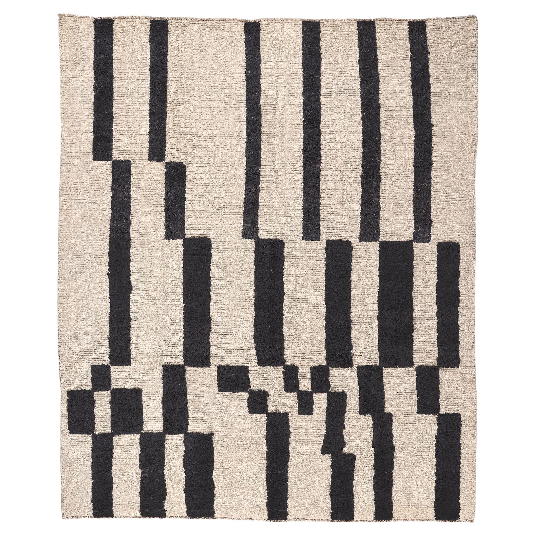 Modern Bauhaus Moroccan Rug Inspired by Josef Albers, Ivory & Ebony