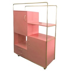 Modern Bauhaus Style Pink & Brass Budapest Cabinet Handcrafted and Customizable