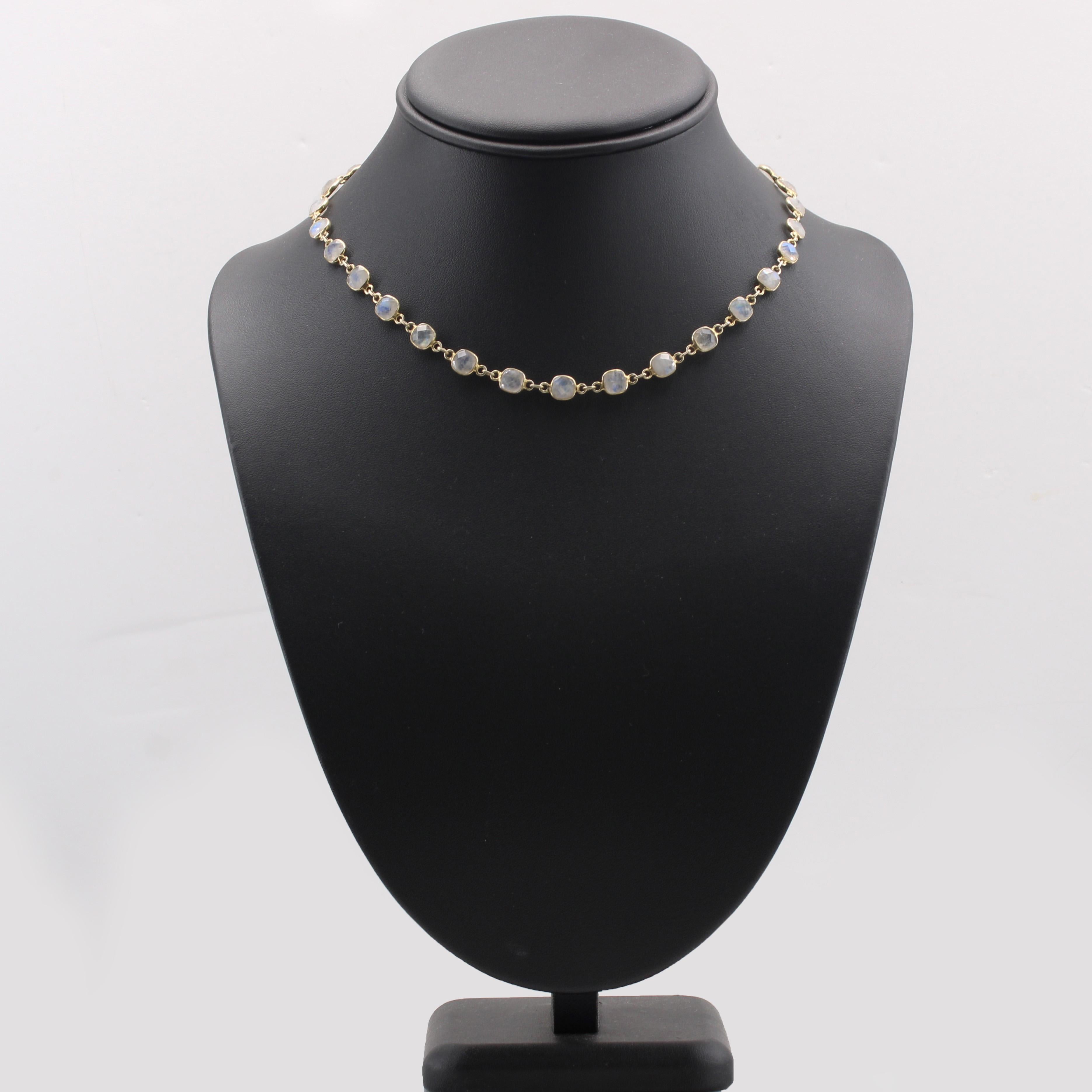 Briolette Cut Modern Baume Creation Moonstones Vermeil Necklace For Sale