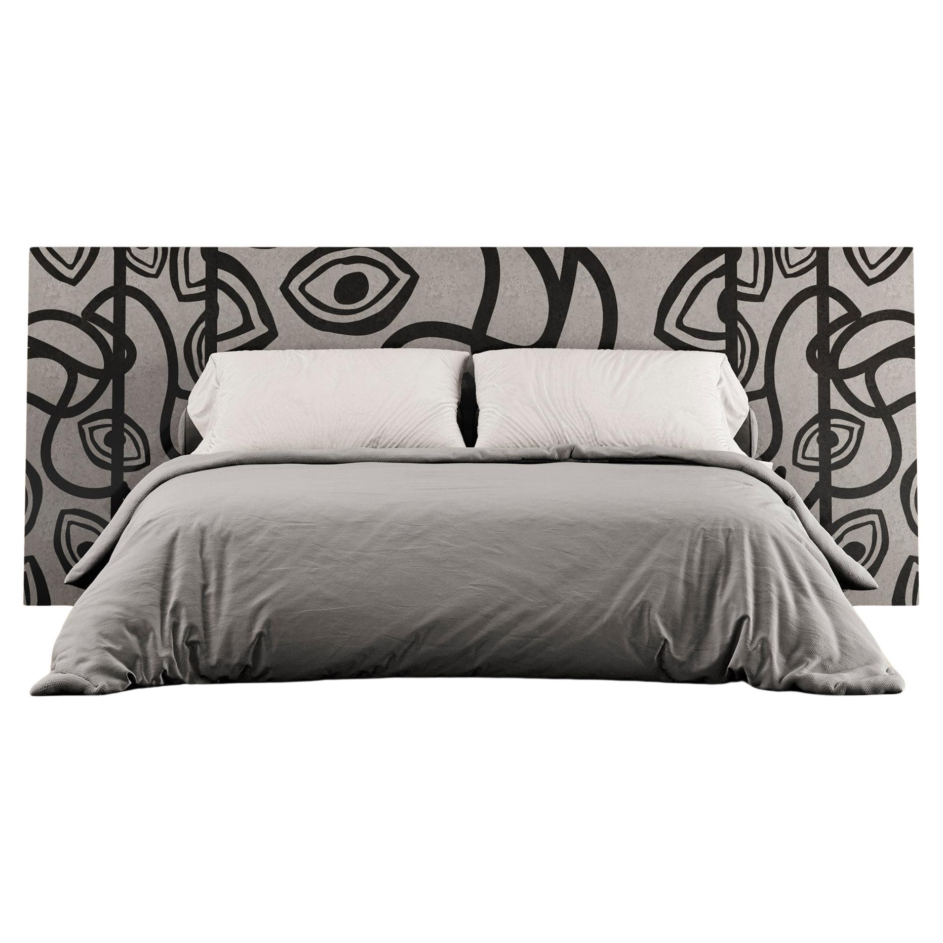 Cama Moderna King Size Cabecero Contemporáneo en Marquetería de Madera Negra y Blanca