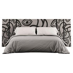 Cama Moderna King Size Cabecero Contemporáneo en Marquetería de Madera Negra y Blanca