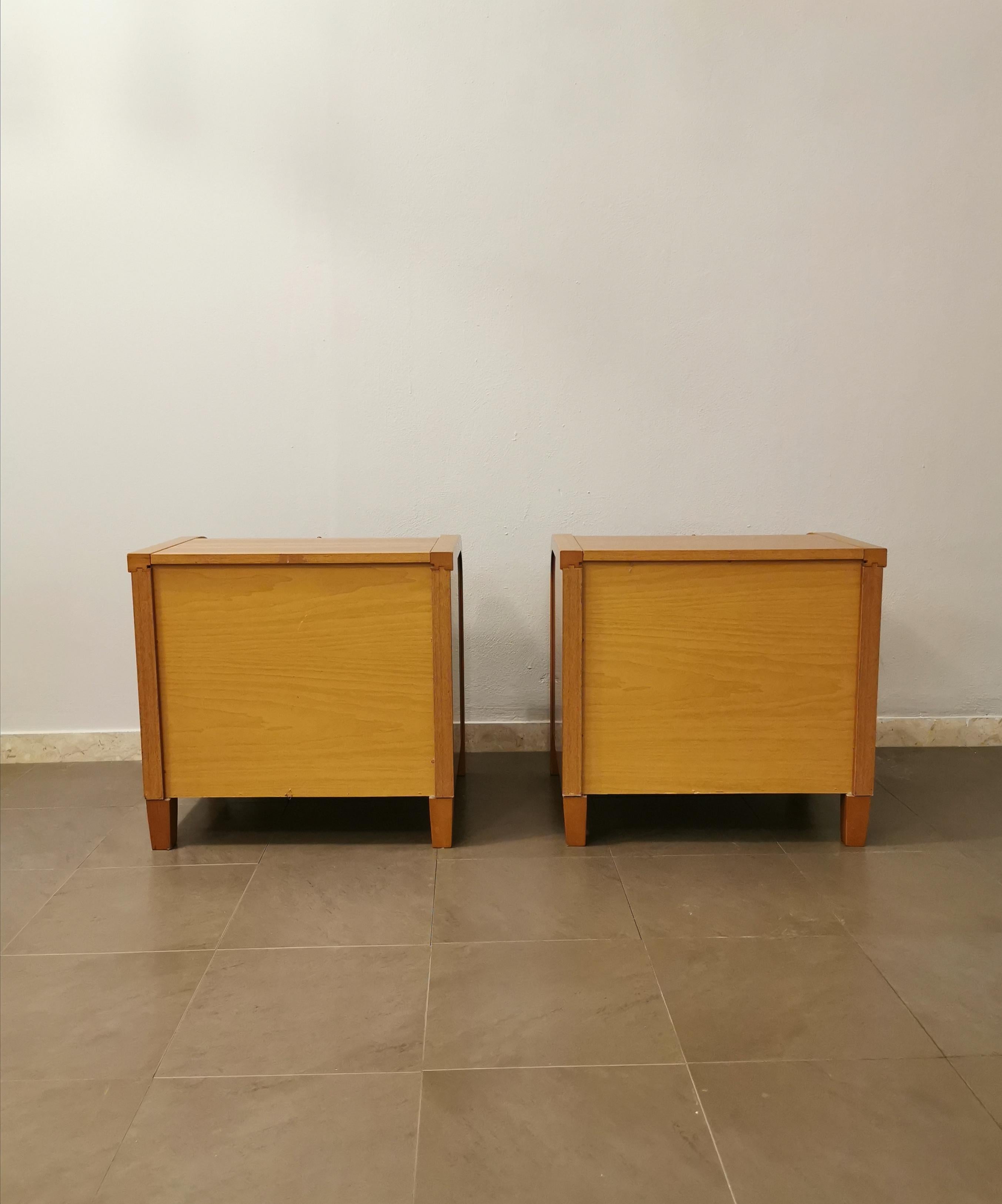 Modern Bedside Tables Night Stands Cherry Wood Italian Design 1990s Set of 2 3