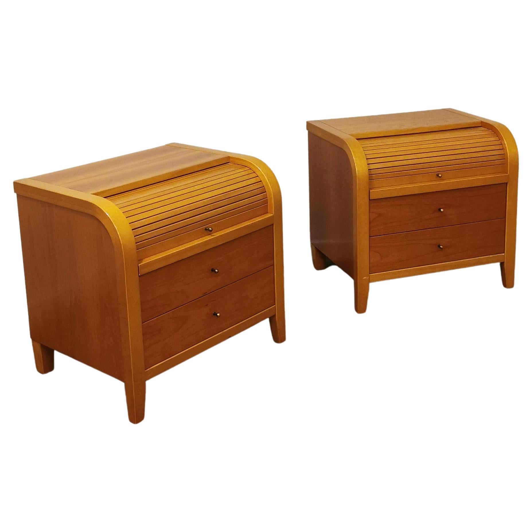 Modern Bedside Tables Night Stands Cherry Wood Italian Design 1990s Set of 2