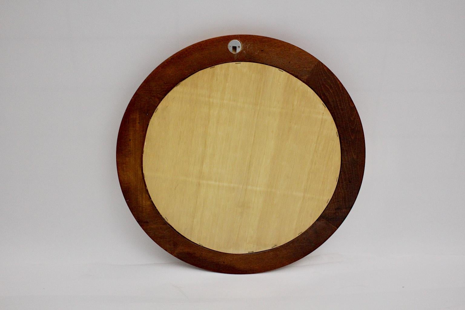 Late 20th Century Modern Beech Vintage Round Wall Mirror, 1980s, Austria For Sale