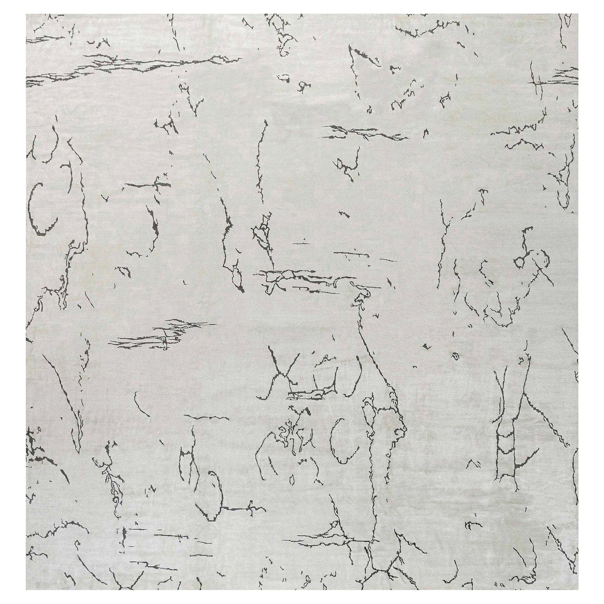 Modern Beige and Black Hooked Silk Rug by Doris Leslie Blau For Sale