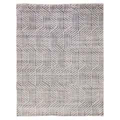 Modern Beige and Gray Handmade Seamless Chevron Pattern Wool Rug