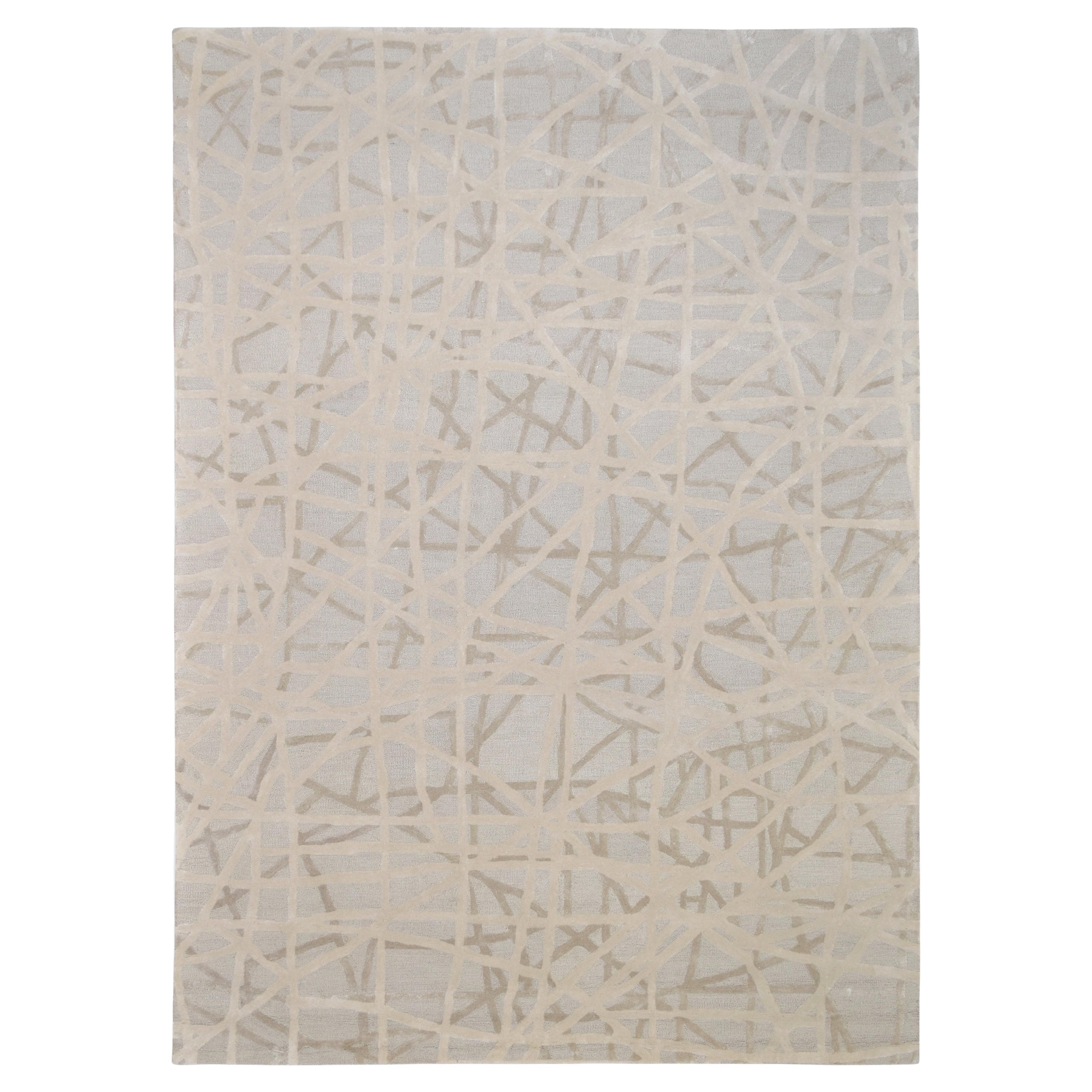 Tappeto moderno in lana beige e avorio dal design lineare astratto 10'x14'