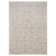Tappeto moderno in lana beige e avorio dal design lineare astratto 10'x14'
