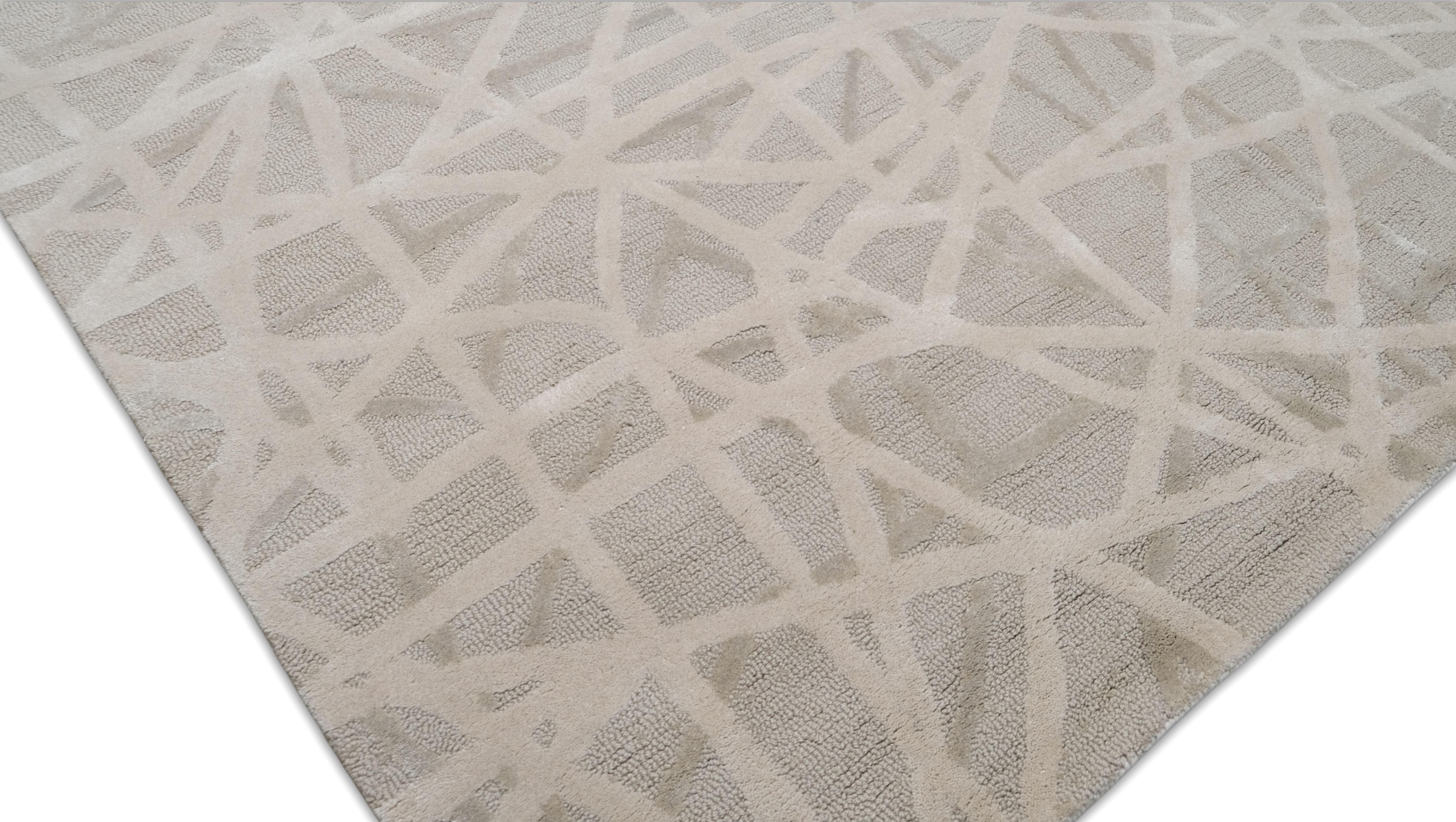 Modern Beige und Elfenbein Abstrakt Linear Designed Wolle Teppich 9'x12' (21. Jahrhundert und zeitgenössisch) im Angebot