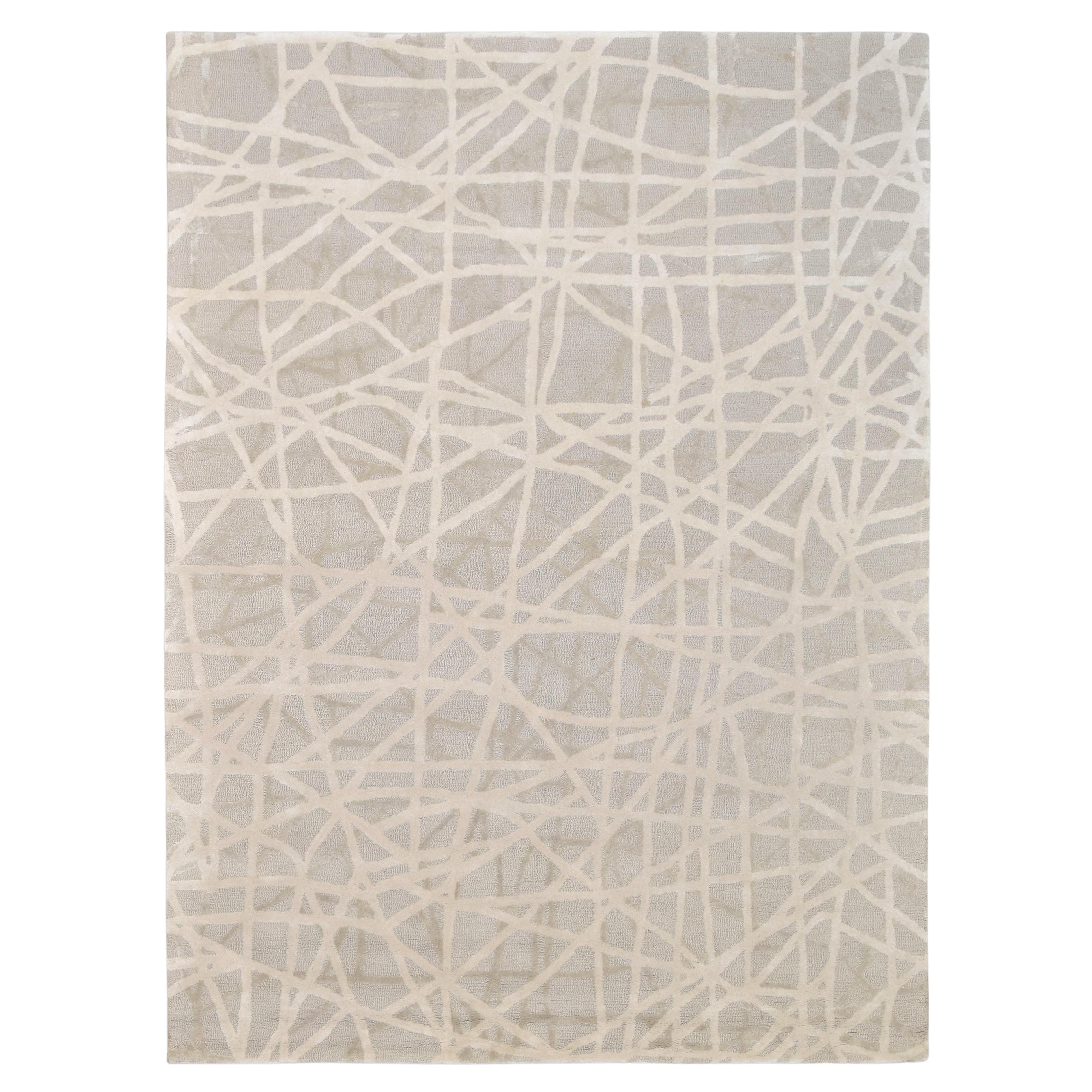 Modern Beige and Ivory Abstract Linear Designed Wool Rug 9'x12'