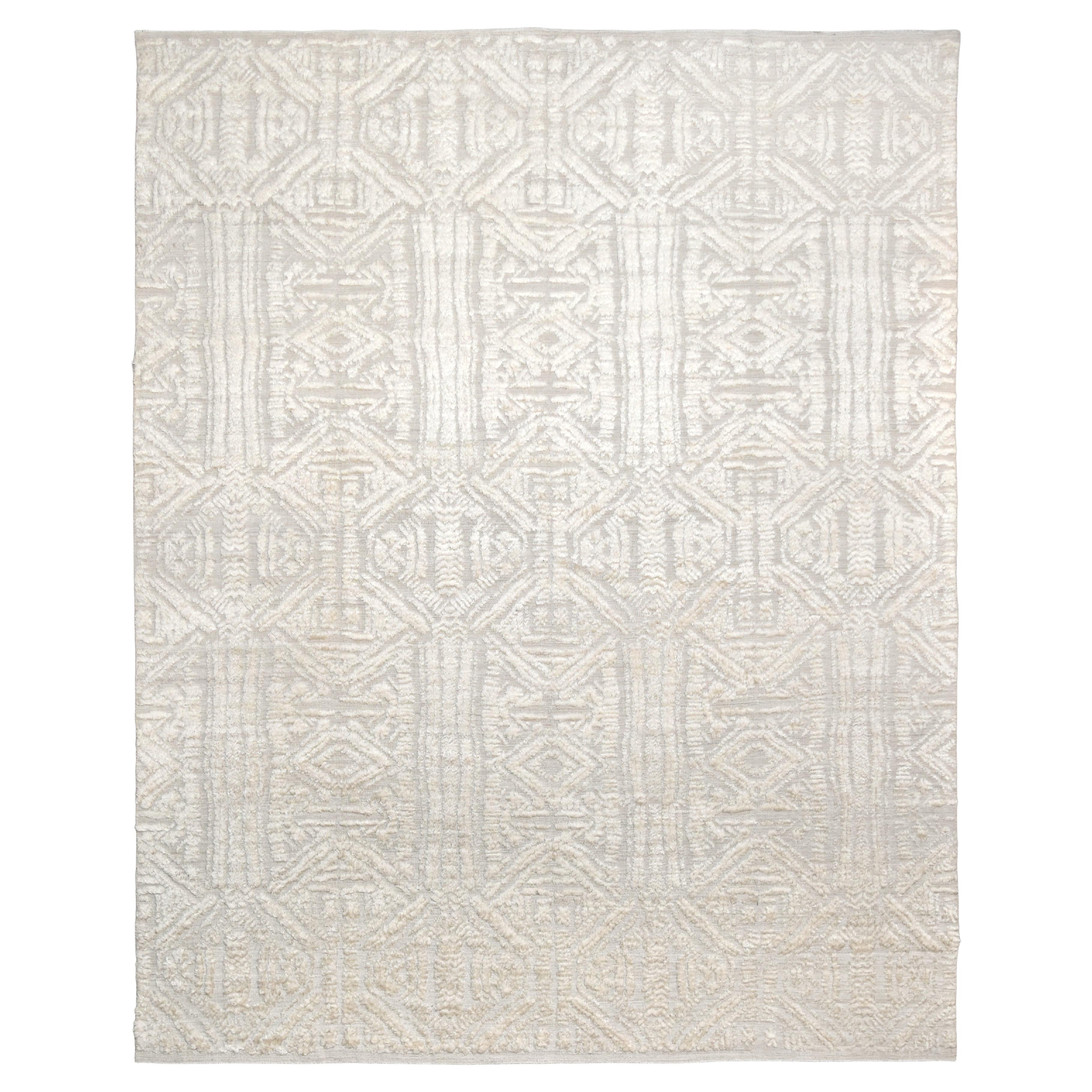 Tapis moderne beige et ivoire géométrique 12'4''x15'9''
