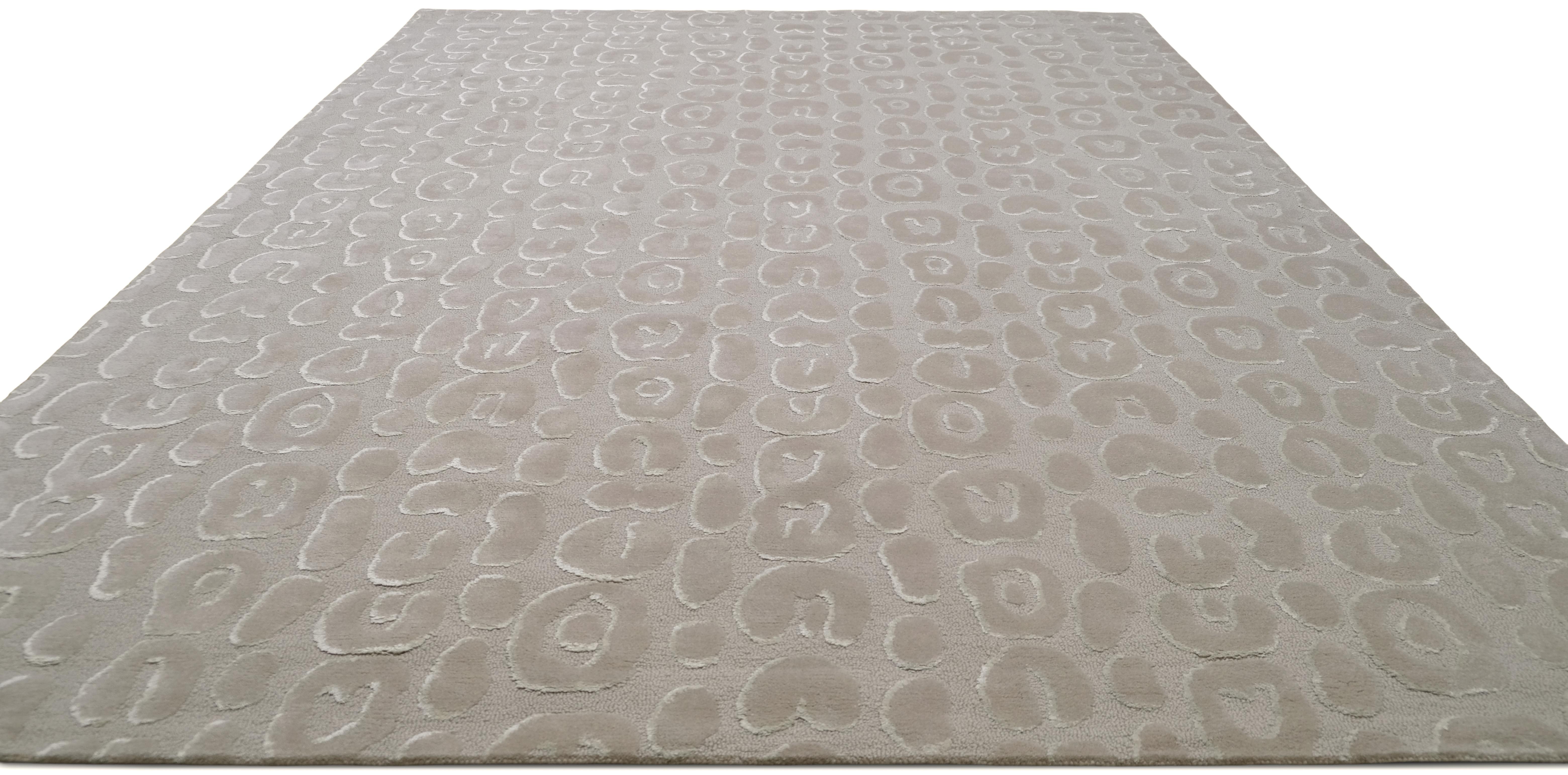 Moderner Wollteppich in Beige und Elfenbein mit Leopardenmuster 10'x14' (Indisch) im Angebot