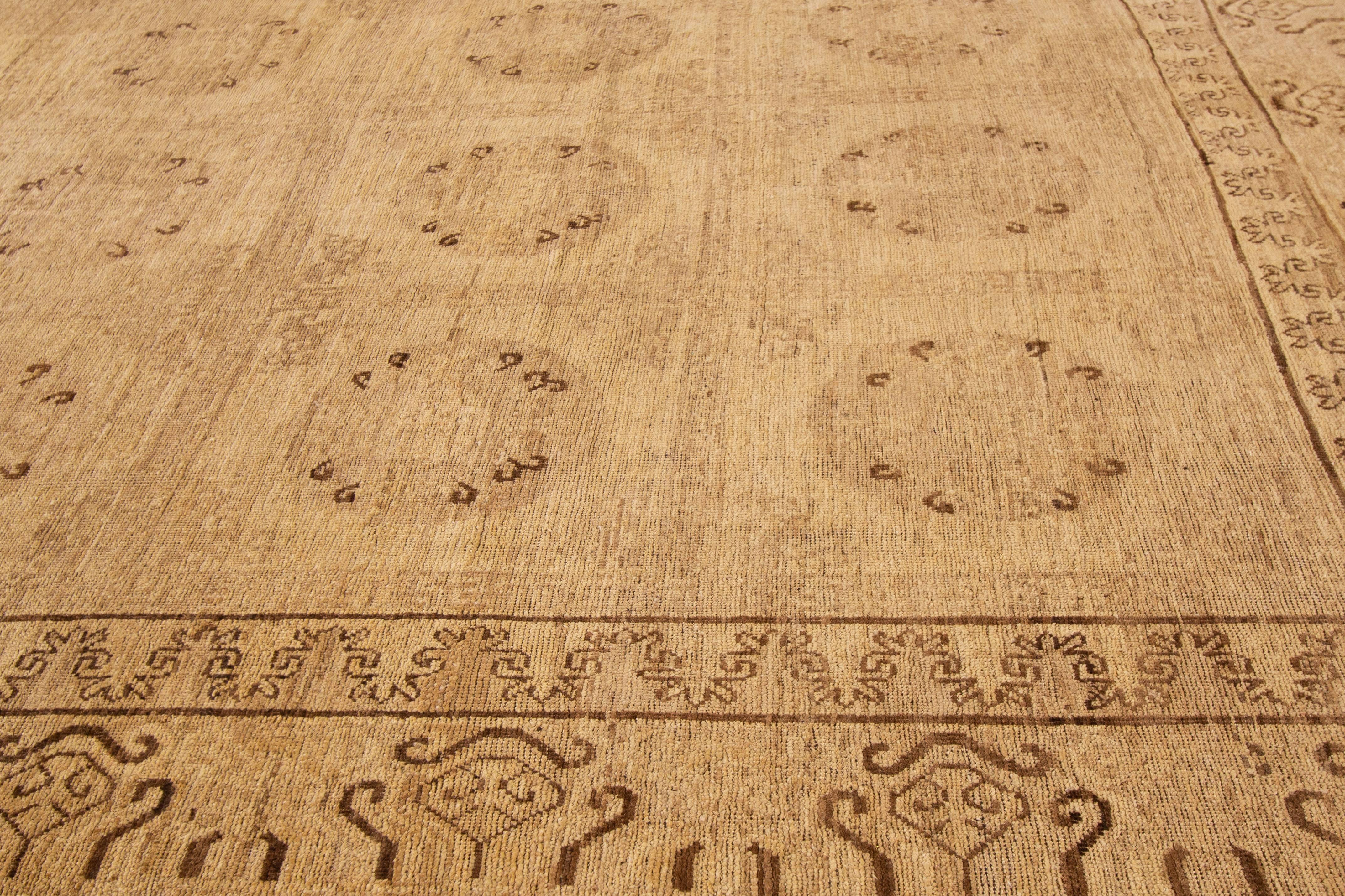 Modern Beige and Tan Khotan Rug In Excellent Condition In Norwalk, CT