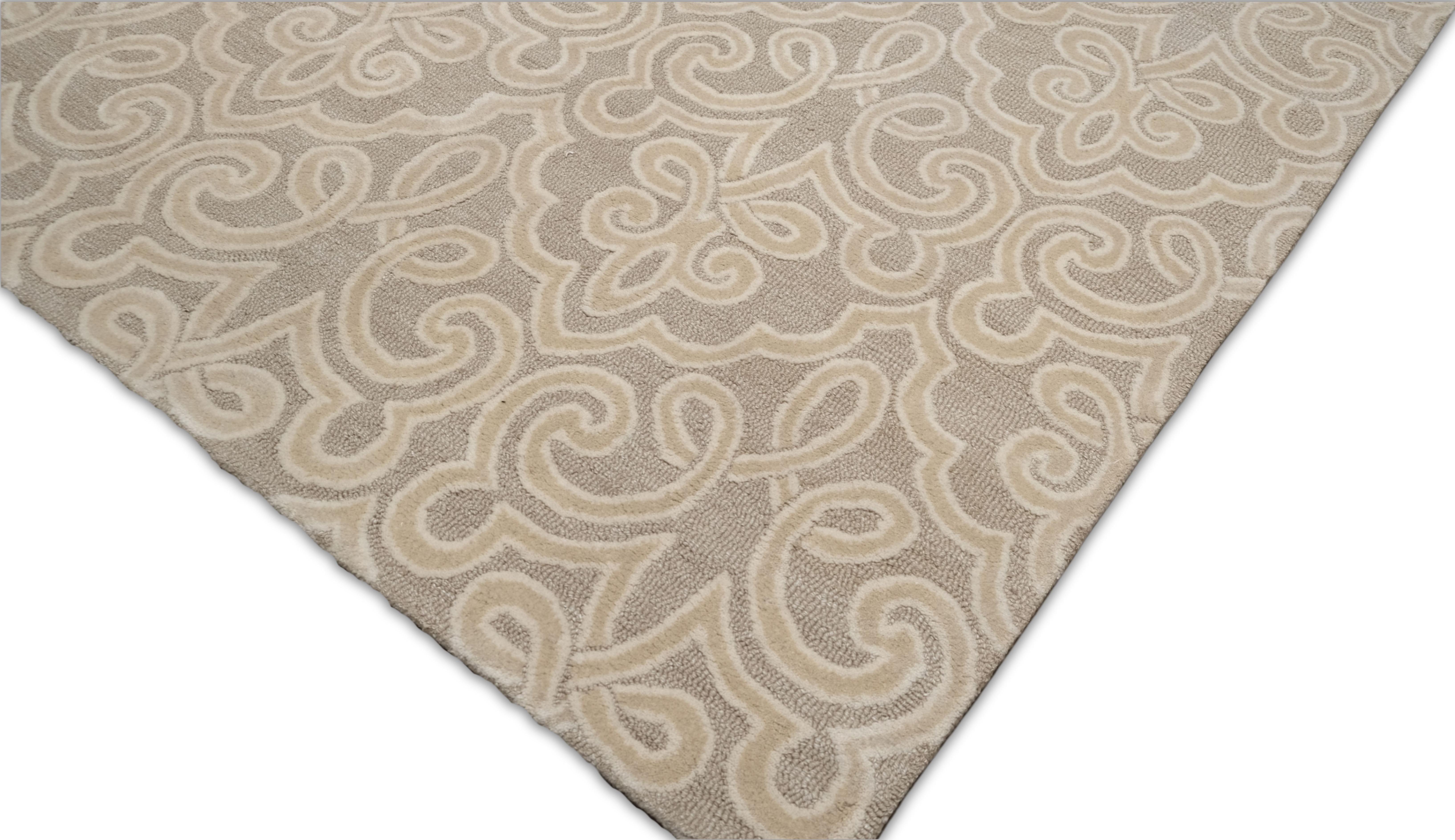 Moderner Wollteppich mit erhabenem Motiv in Beige und Taupe 6'x9' im Zustand „Neu“ im Angebot in Torrance, CA