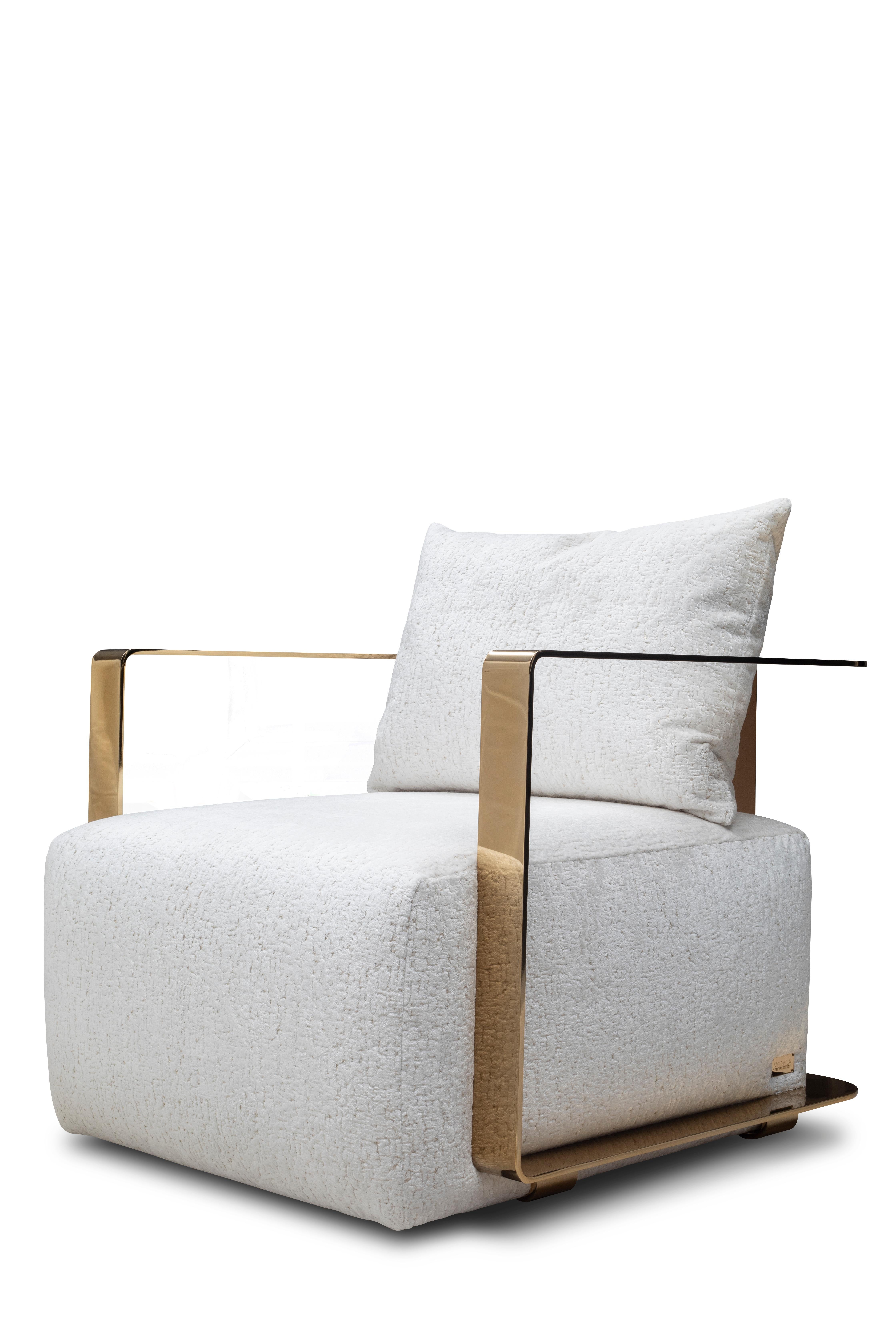 Italian Modern Beige Armchair with Metal Arms  For Sale