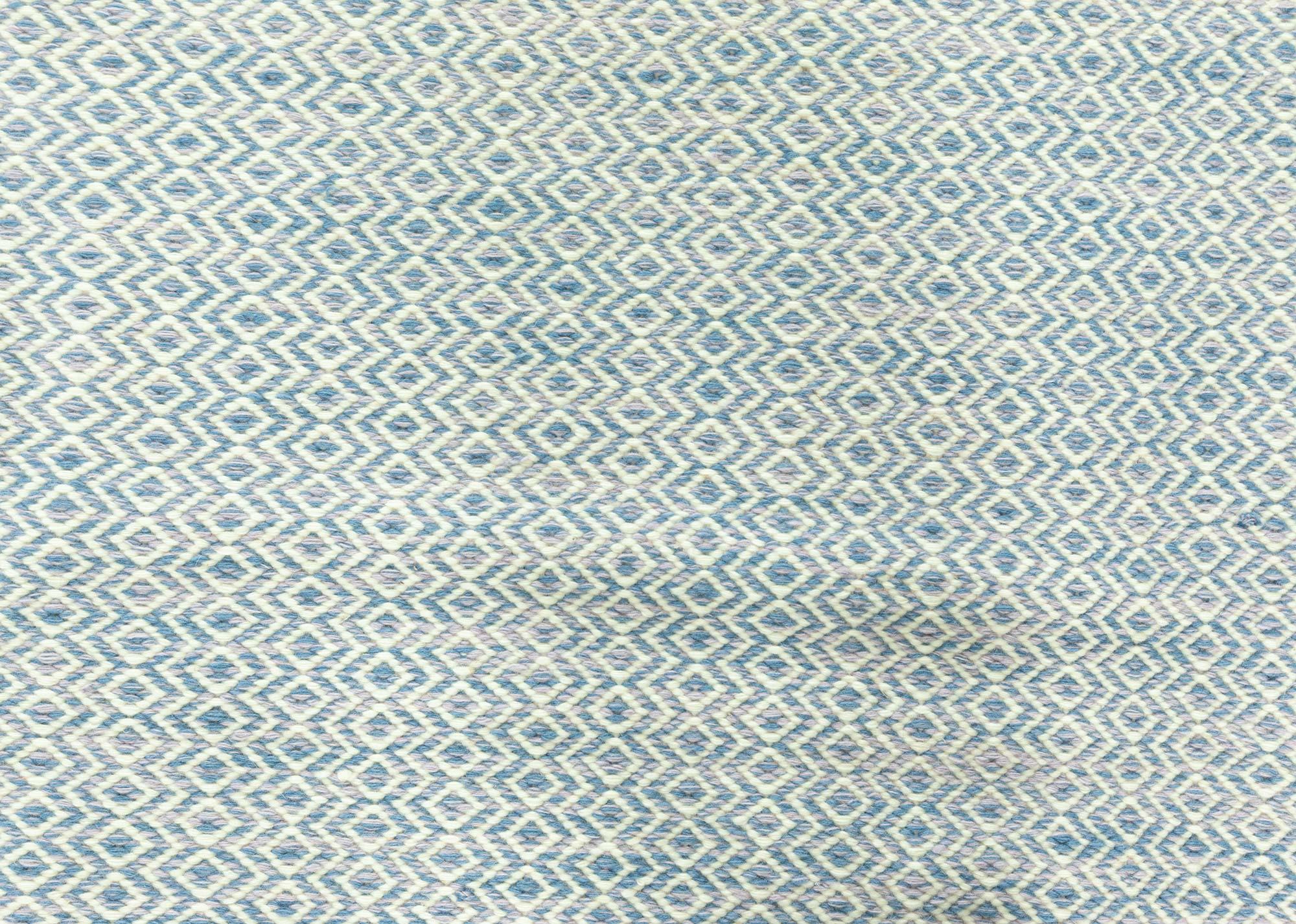 Modern Beige Blue flat weave wool runner by Doris Leslie Blau
Size: 2'5