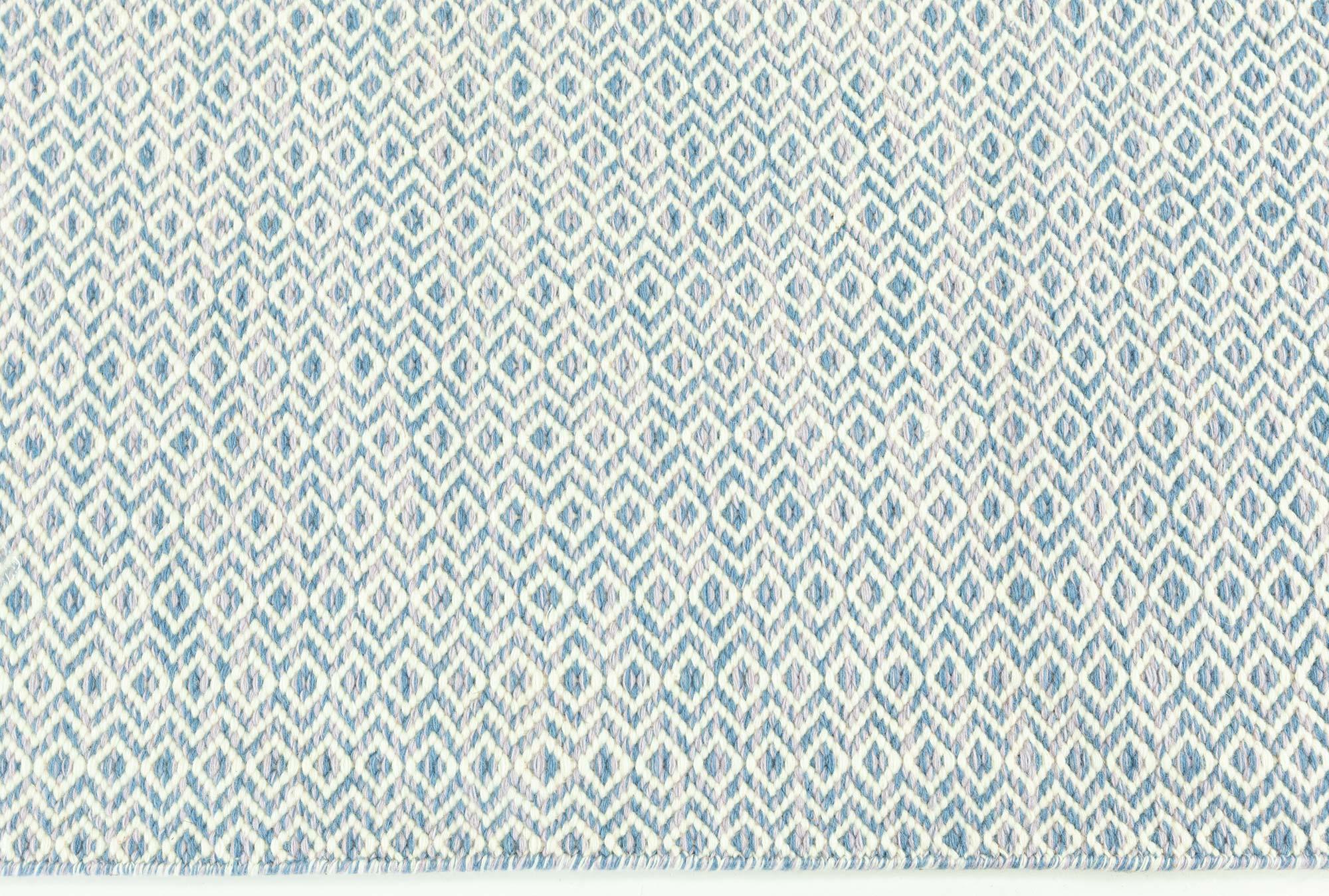 Indian Modern Beige Blue Flat Weave Wool Runner by Doris Leslie Blau For Sale