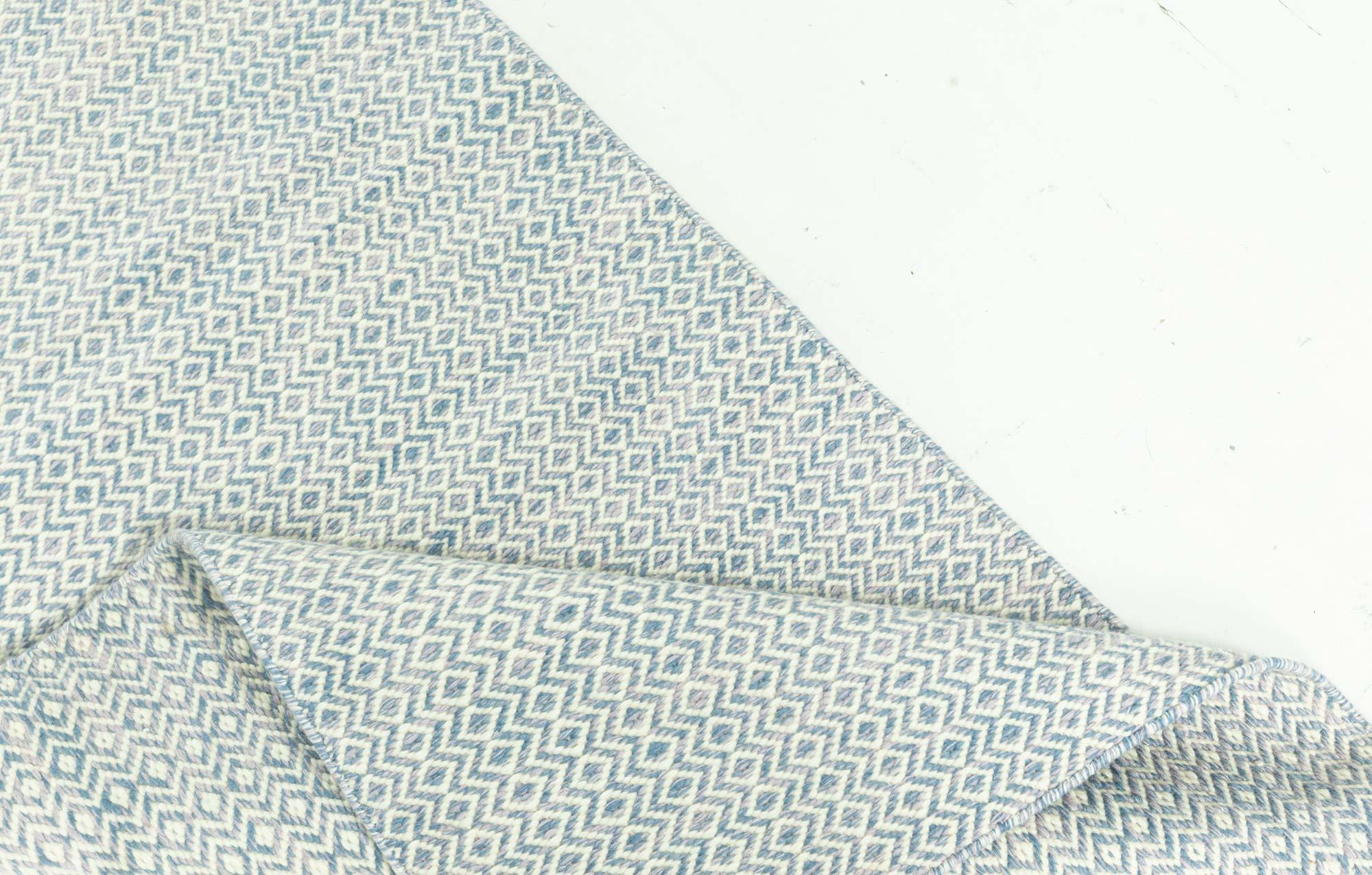 Modern Beige Blue Flat Weave Wool Runner by Doris Leslie Blau For Sale 1