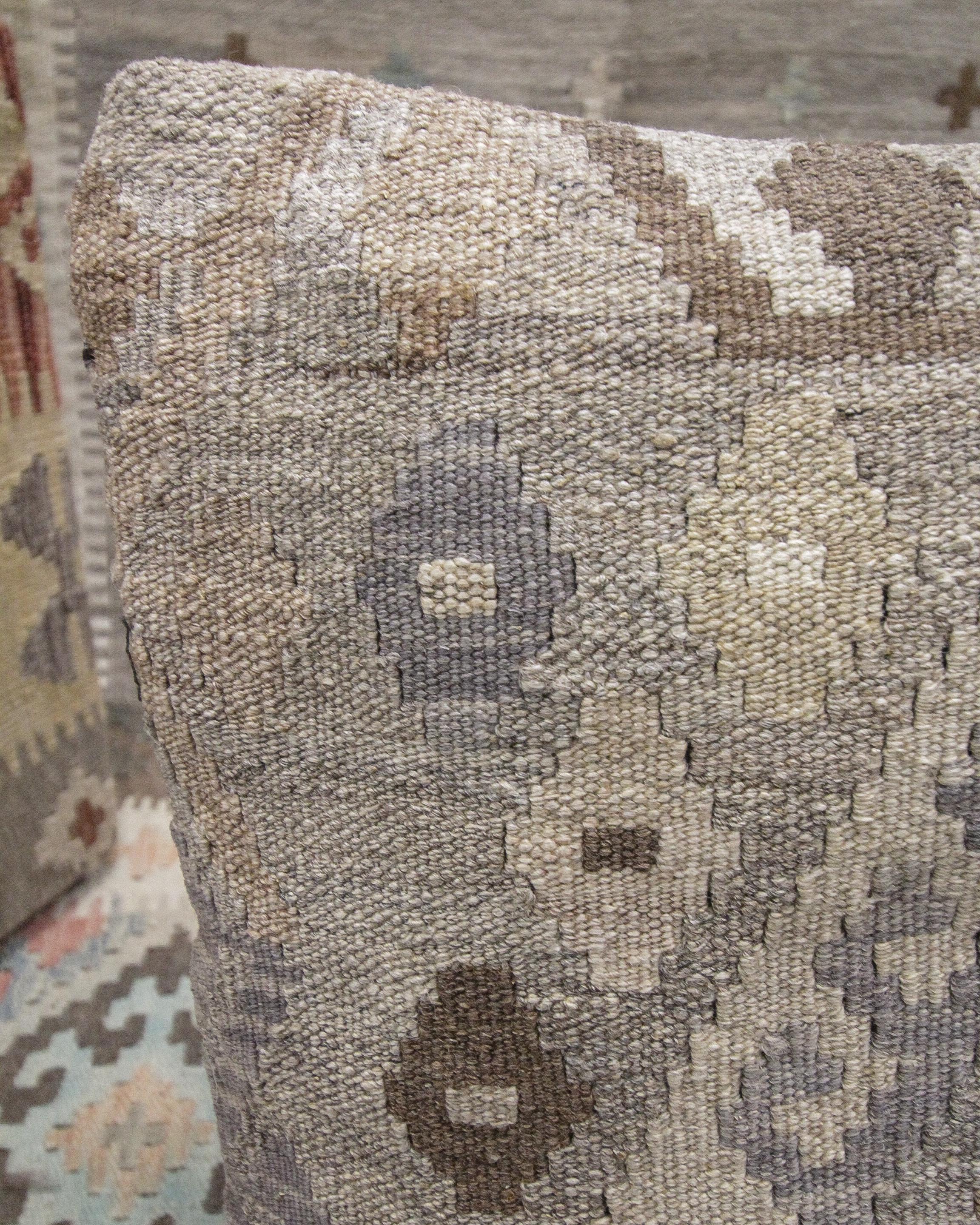 Art Deco Modern Beige Brown Cushion Cover Kilim Handmade Wool Scatter Pillow