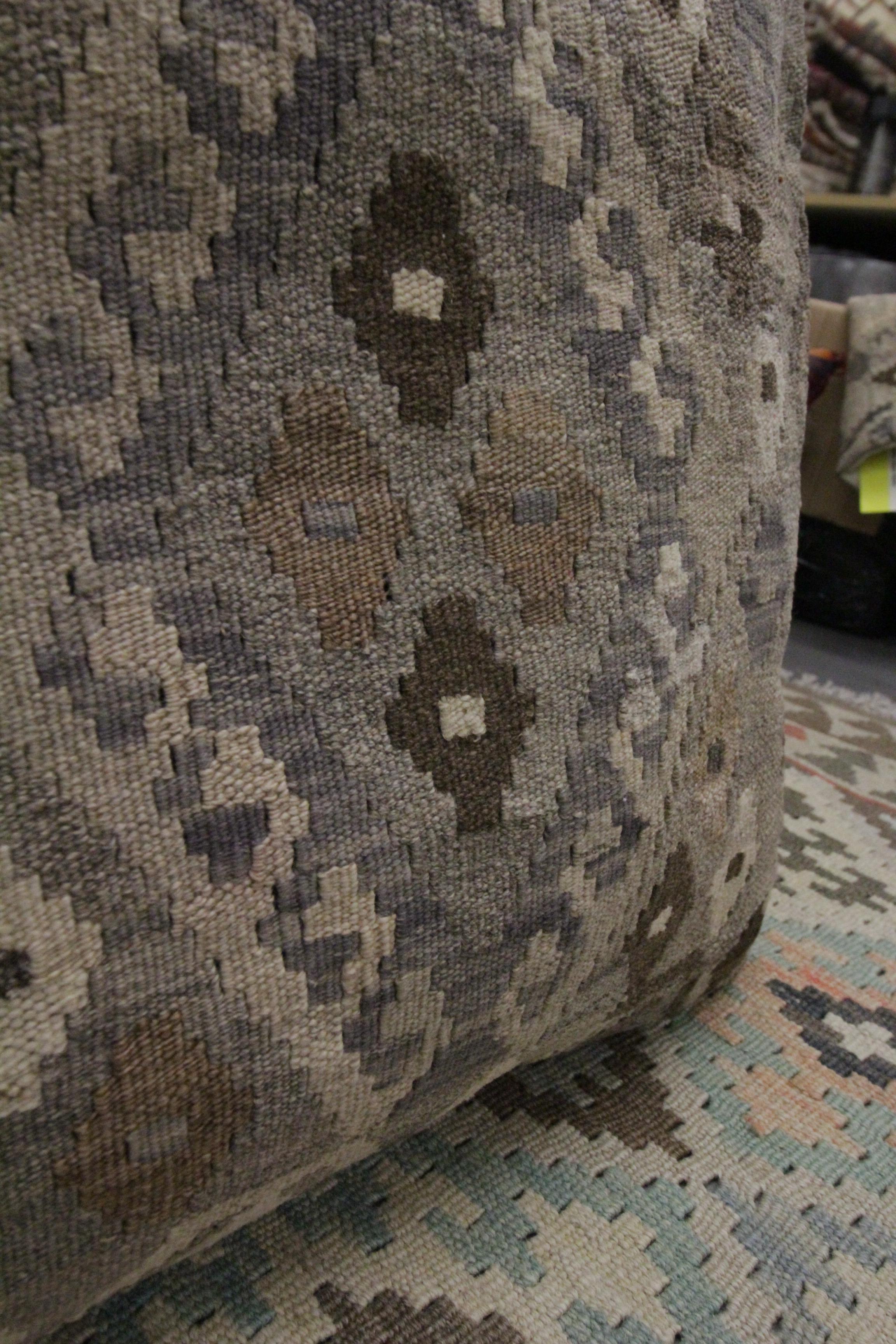 Afghan Modern Beige Brown Cushion Cover Kilim Handmade Wool Scatter Pillow