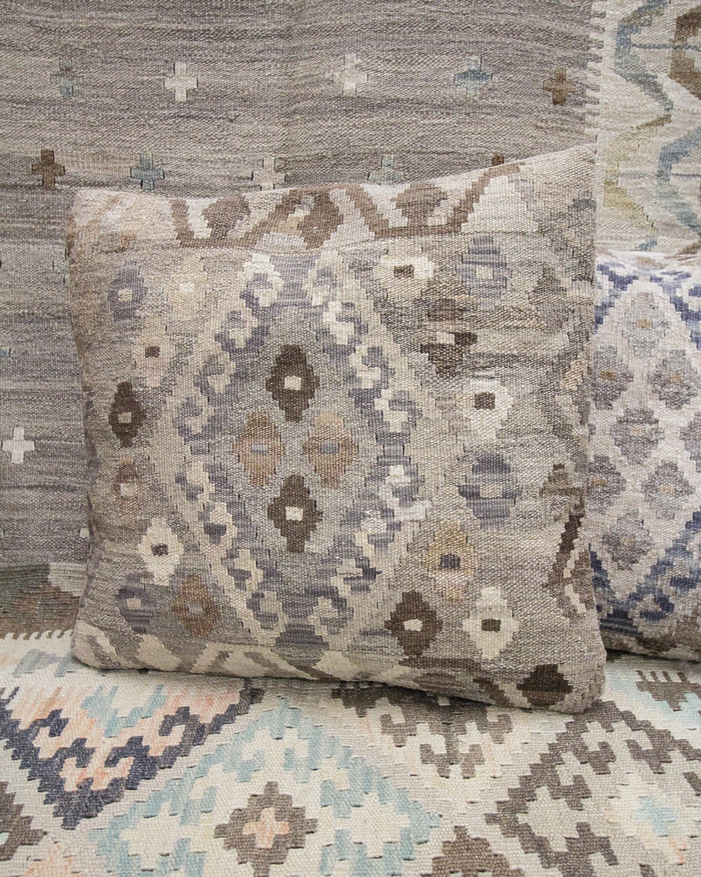 Modern Beige Brown Cushion Cover Kilim Handmade Wool Scatter Pillow 1
