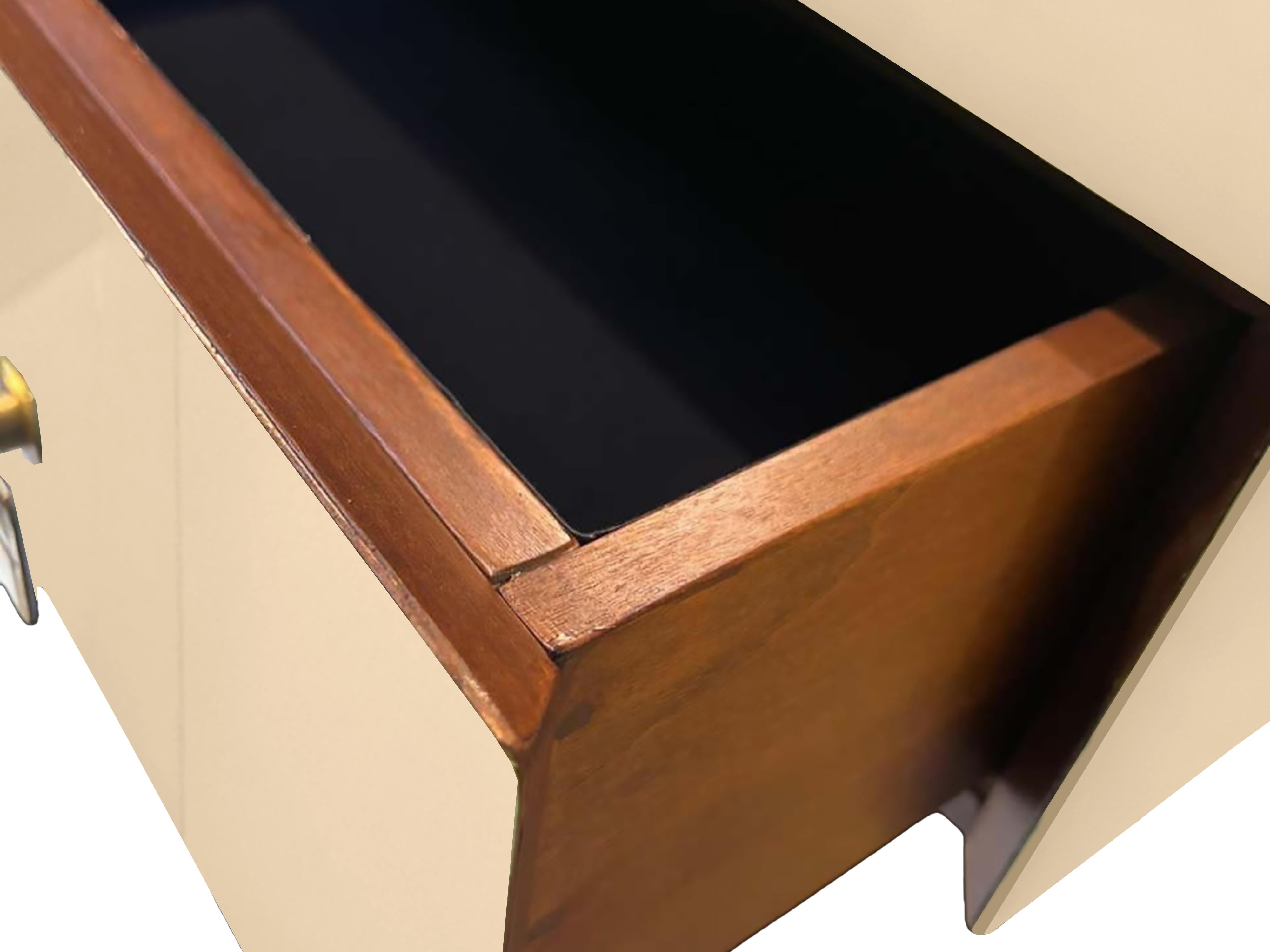 Italian Modern Beige Console Table with Murano Mirror Glass and Brass Features Available For Sale