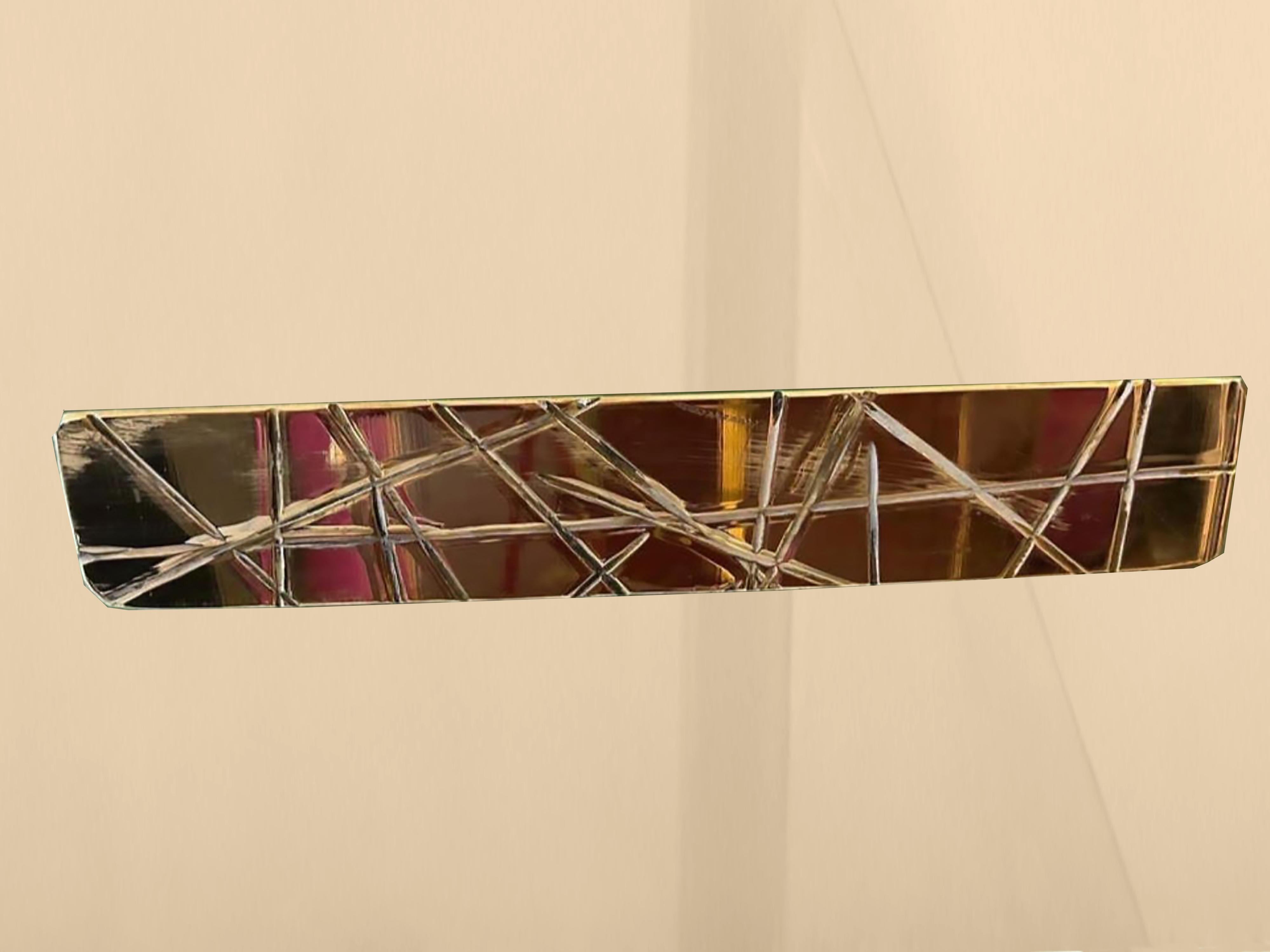 Beveled Modern Beige Console Table with Murano Mirror Glass and Brass Features Available For Sale