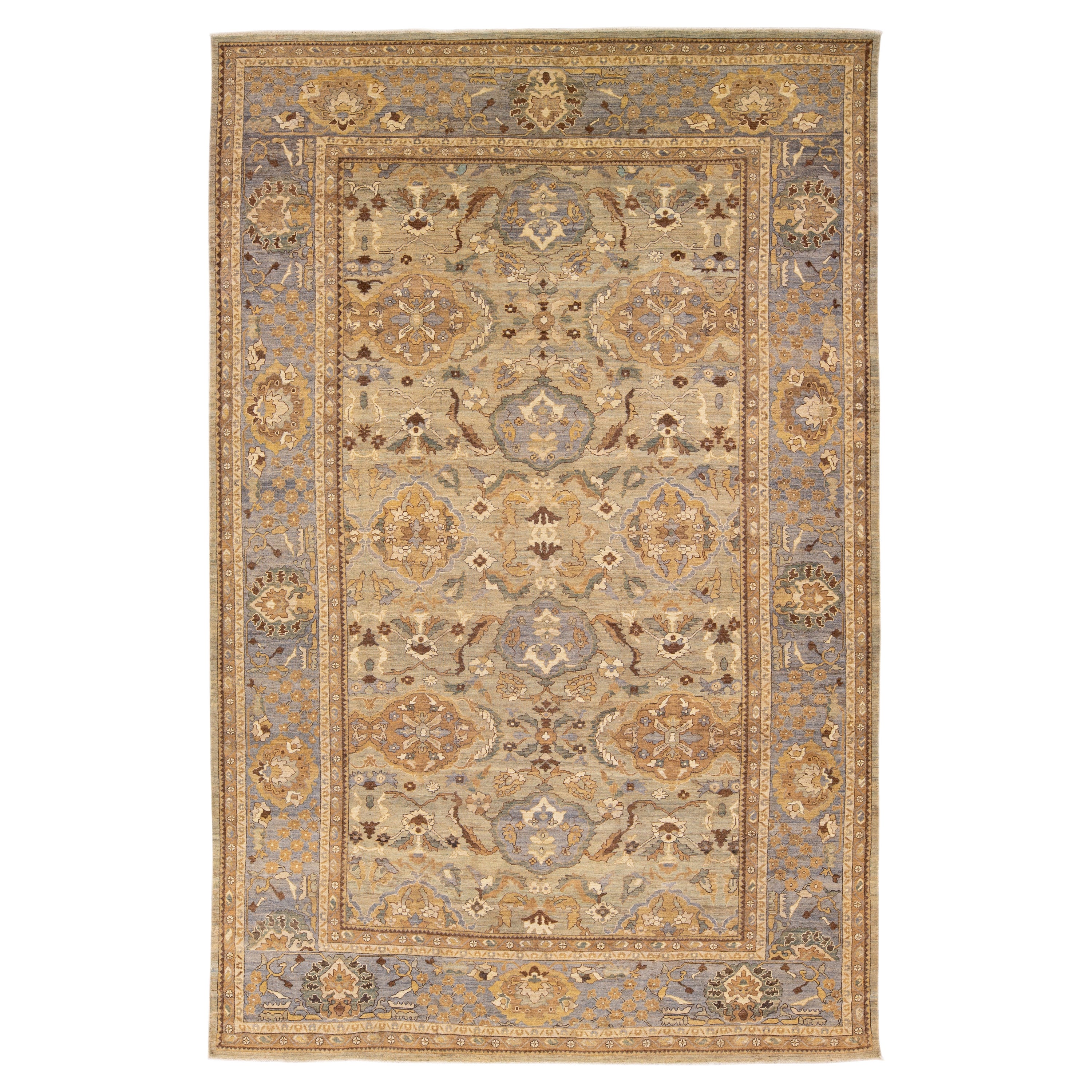 Tappeto moderno in lana oversize Sultanabad Rugs beige fatto a mano con motivi floreali