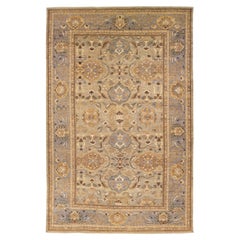 Modern Beige Handmade Sultanabad Floral Pattern Oversize Wool Rug