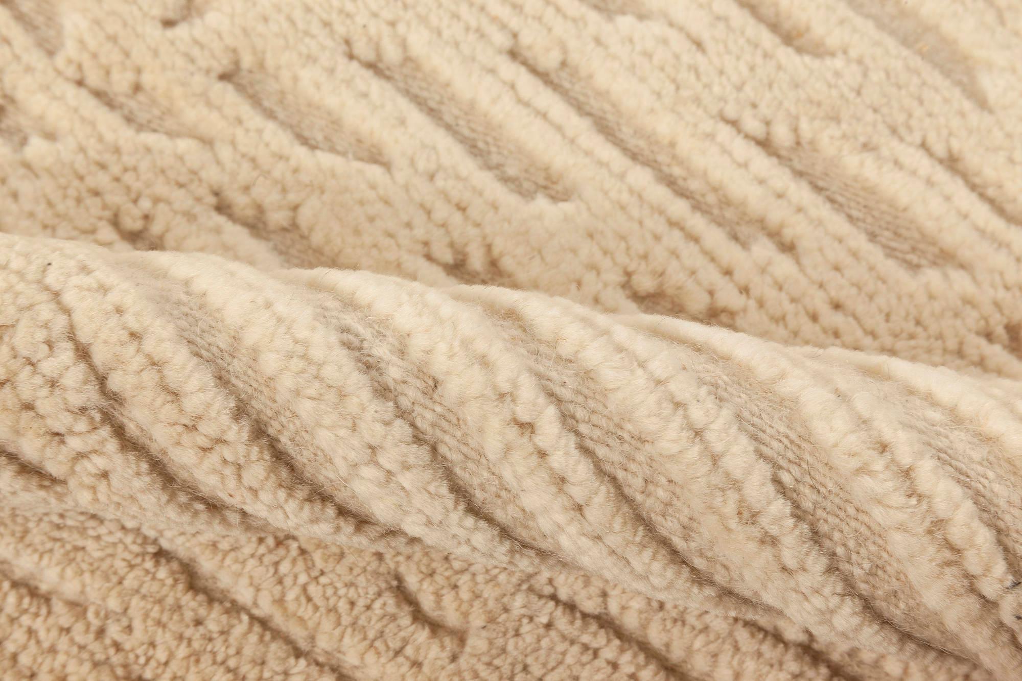Indian Modern Beige High-low Knotted Wool Rug by Doris Leslie Blau For Sale